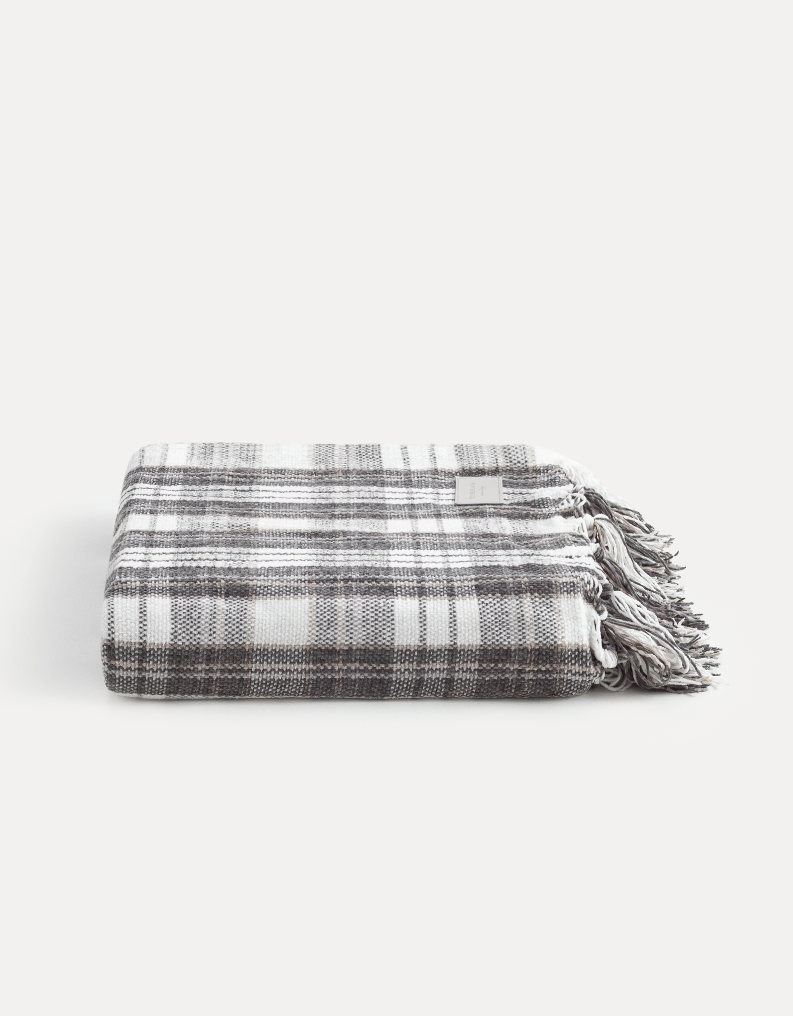 Plaid, 130x170 cm, fringed, chenille, white-brown, Plaid, Hazel, image-0