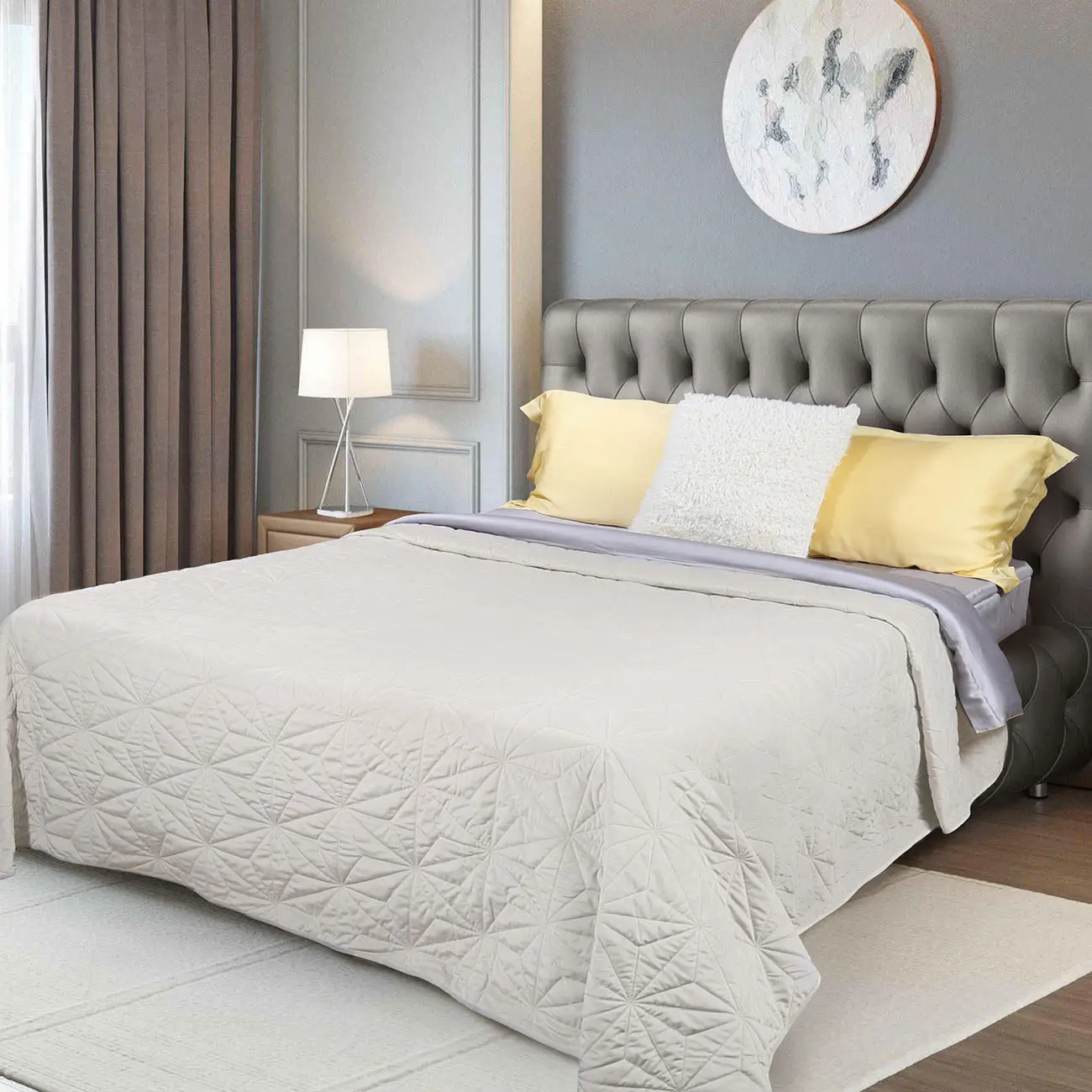 Bedspread, 220x240 cm, quilted, corduroy/microfiber, beige, Toulouse, Stitch velvet, image-0