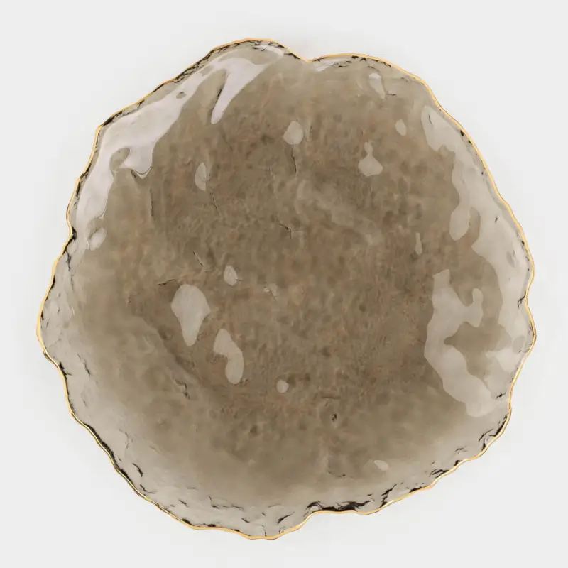 Dish, 26 cm, glass, gray, with golden edging, Nautilus color