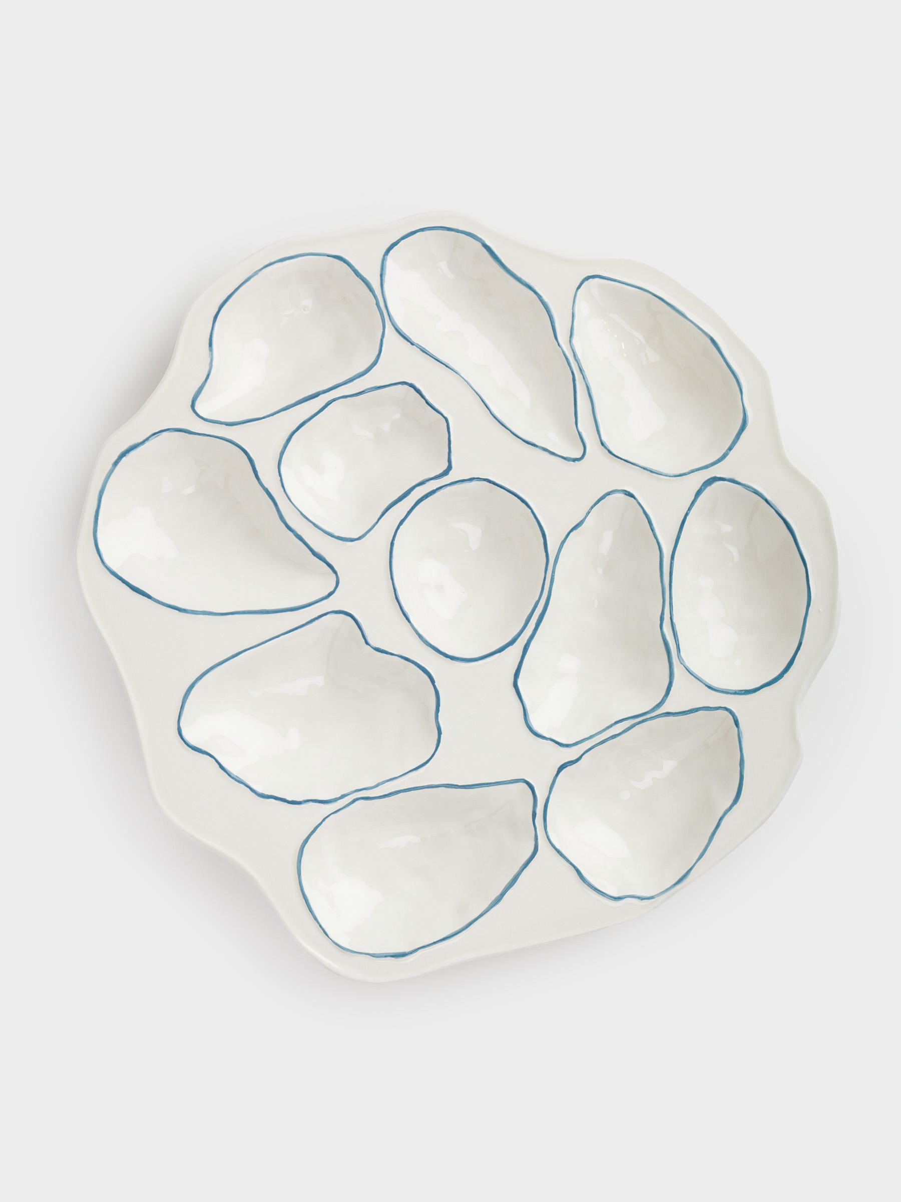Divided plate, 23x cm, 11 compartments, ceramic, milky blue, Oysters, Coral reef, image-0
