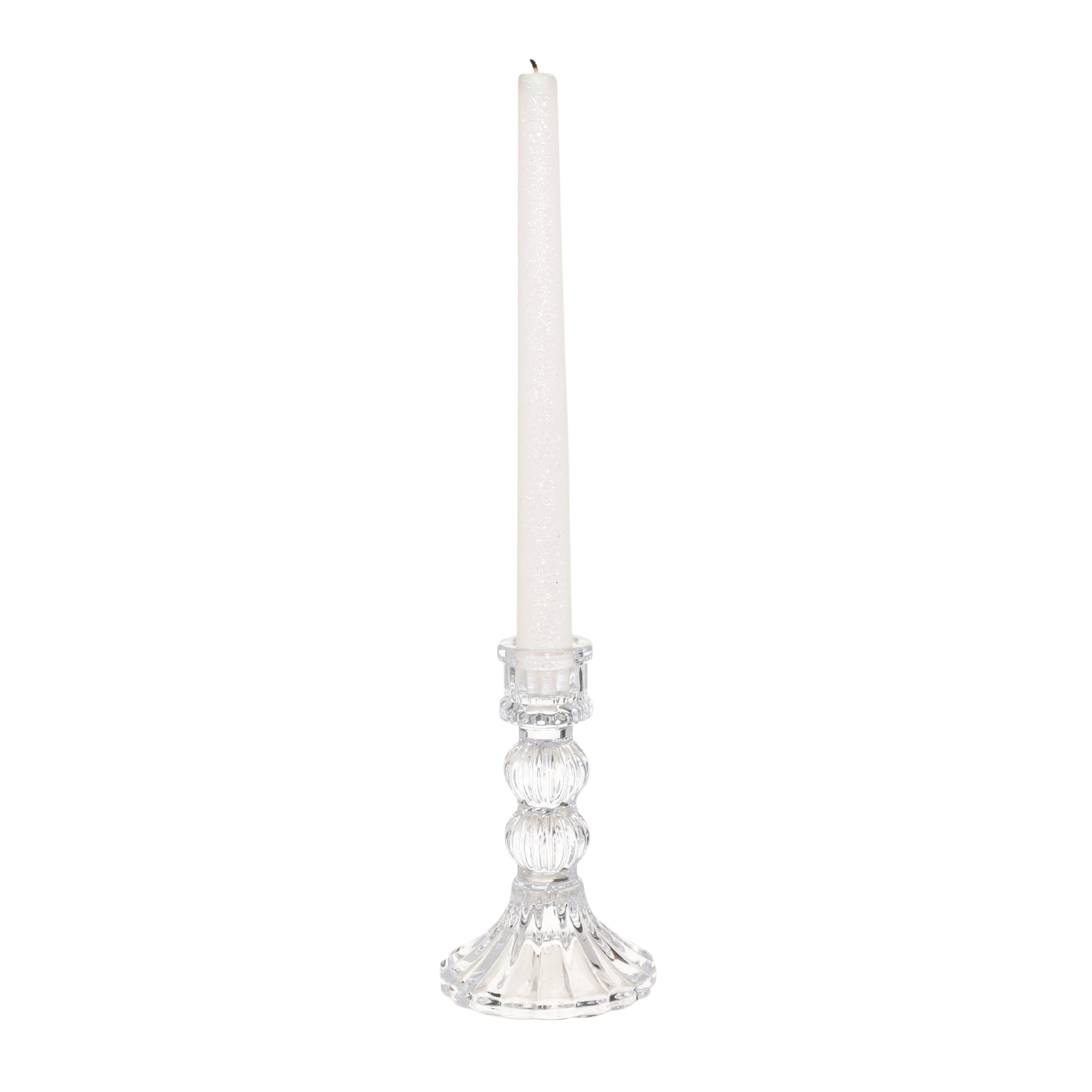 Candle holder, 14 cm, for cylindrical / thin candles, on a leg, collapsible, glass, Ribby