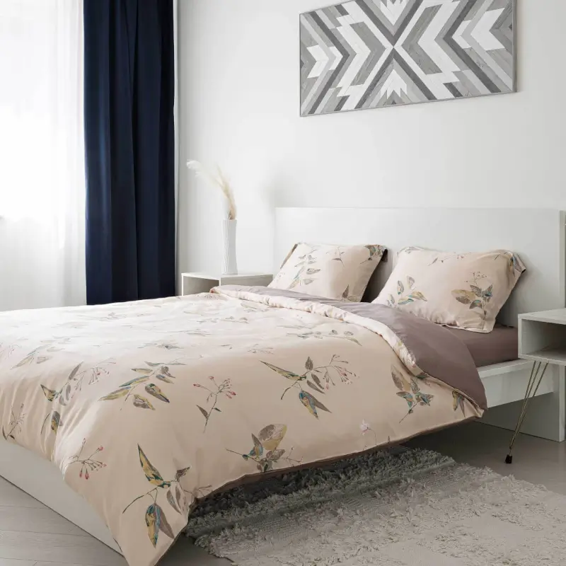 Bed linen set euro, Tencel 300 TC, beige, Leaves, Tencel