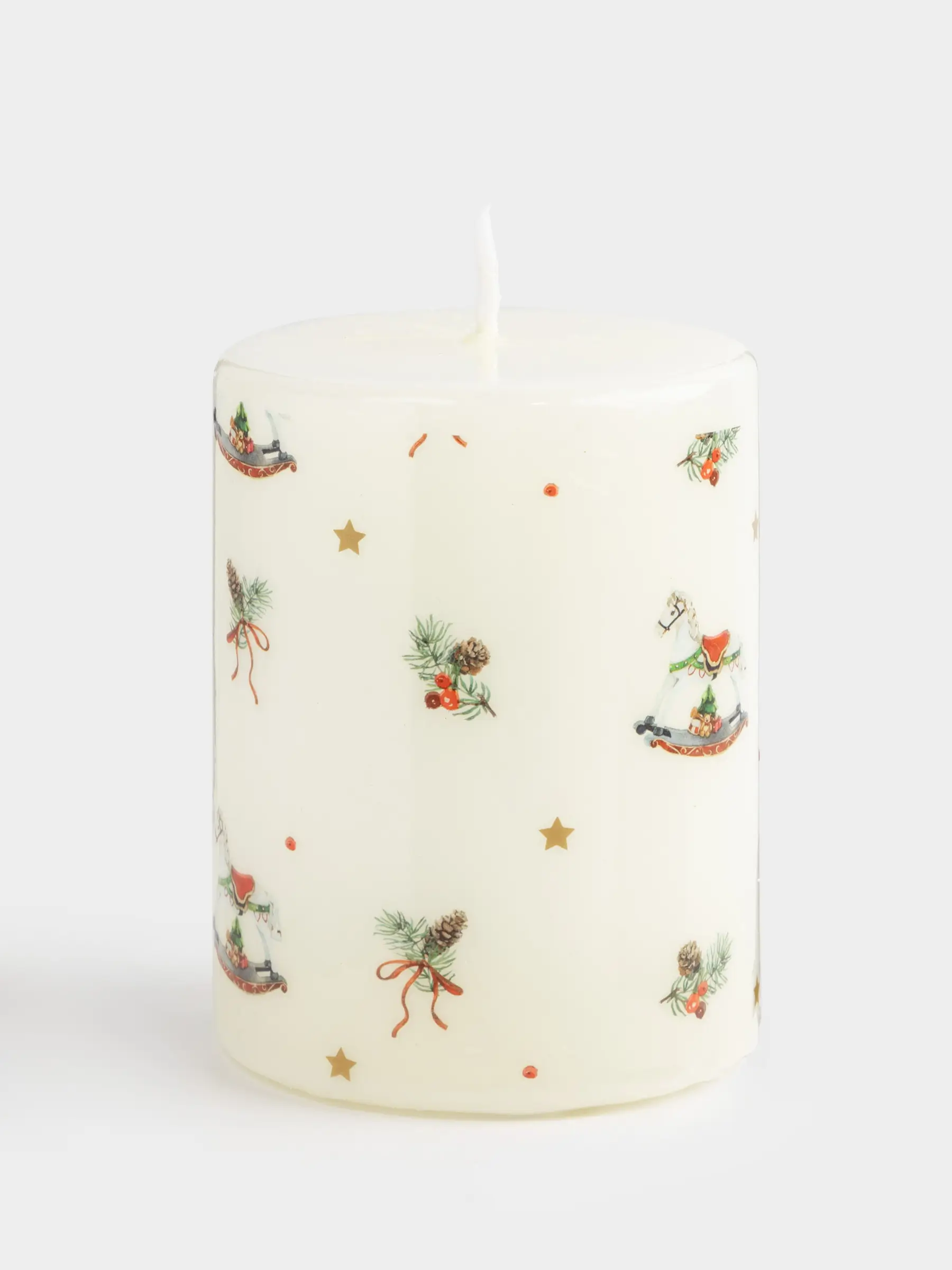 Candle, 7x9 cm, cylindrical, milky, Christmas attributes, Print candle, image-0