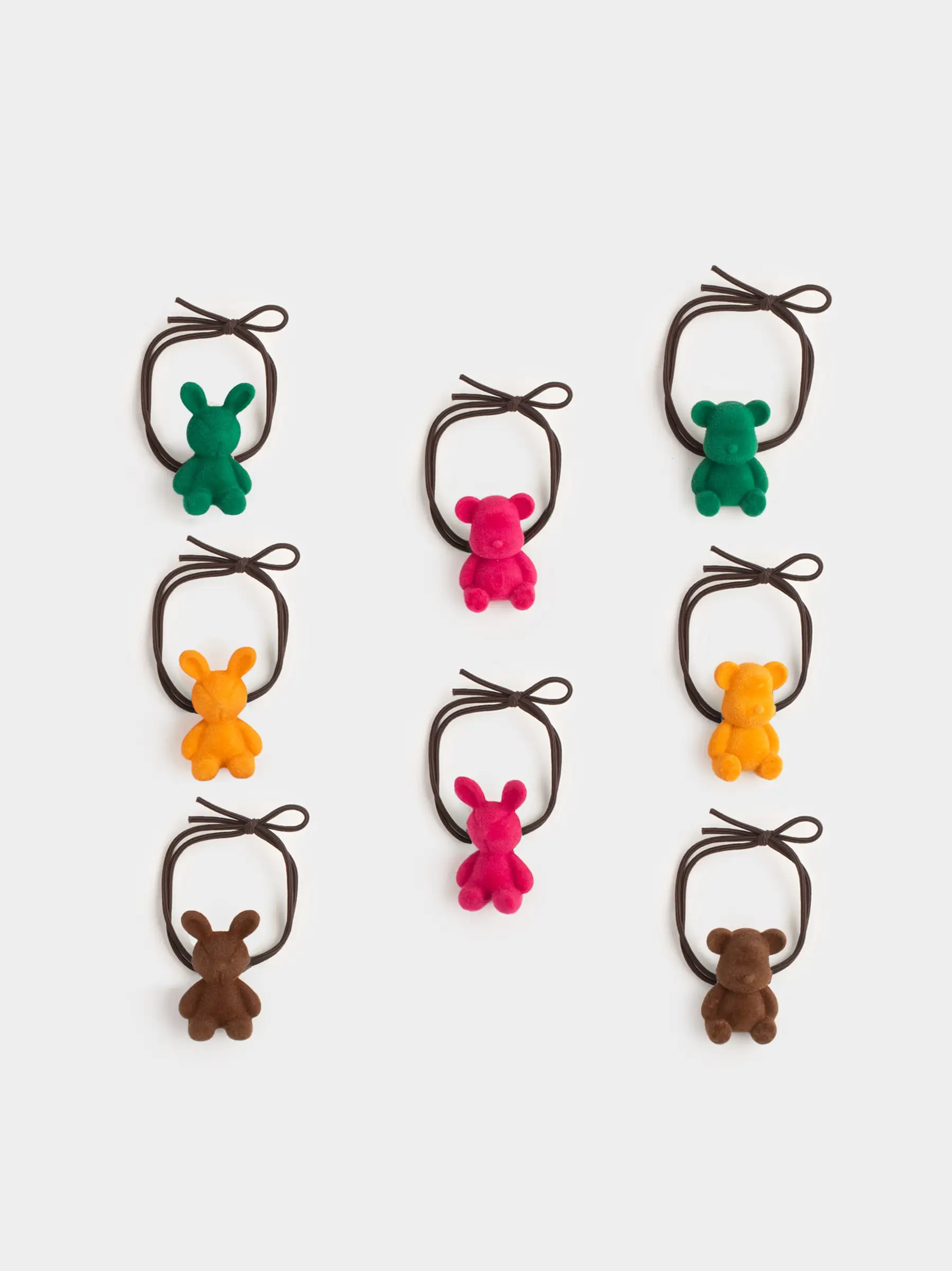 Hair bands, 3 cm, 8 pcs, polyester / plastic, colored, Bear / Bunny, Gracile