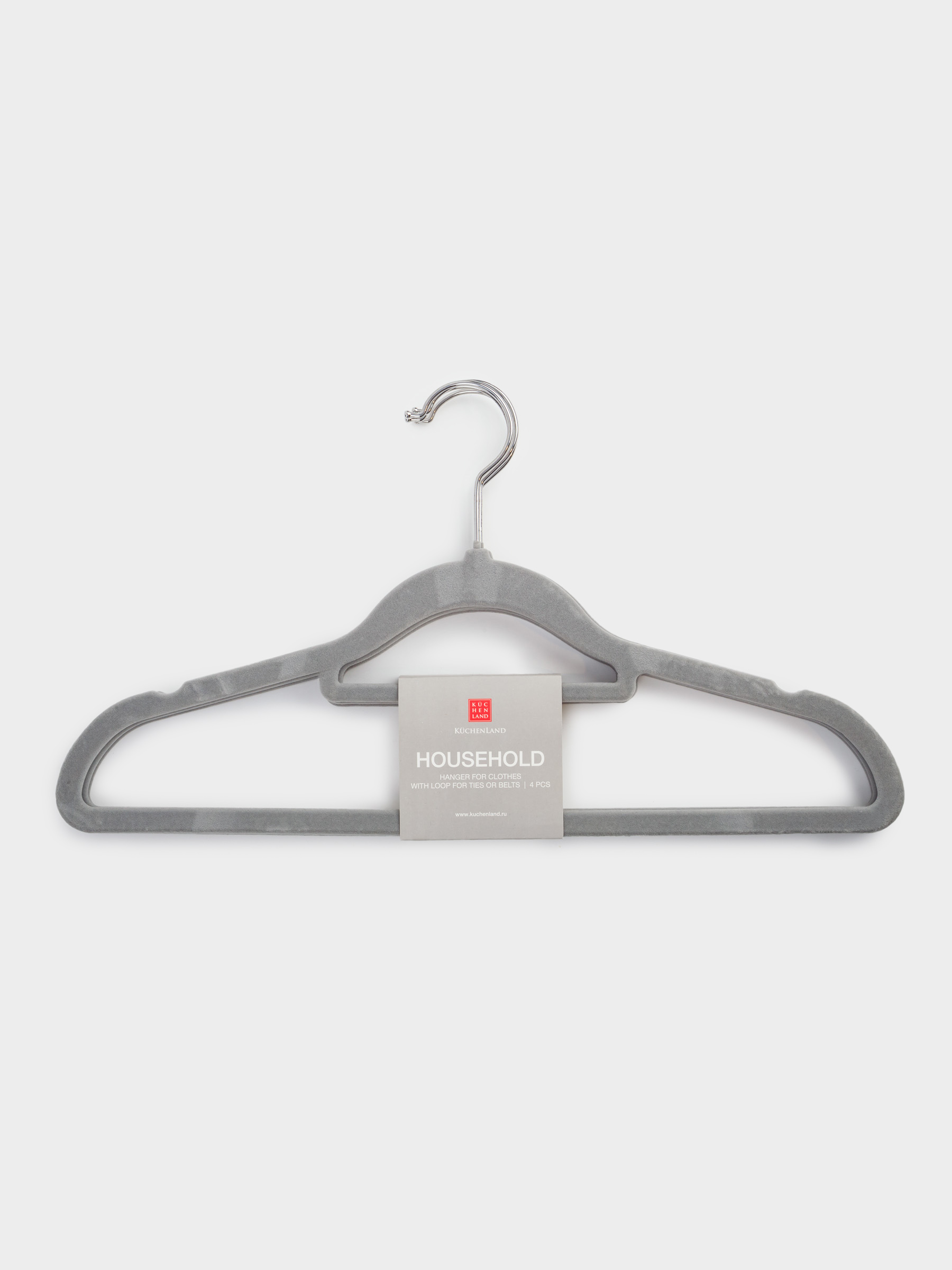 Hanger-hangers, 41 cm, 4 pcs, with a loop for ties/belts, flock, gray, Household, image-6
