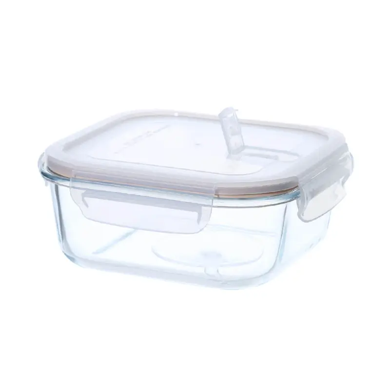 Container, 520 ml, with clips, with valve, glass T / plastic, square, Soft kitchen