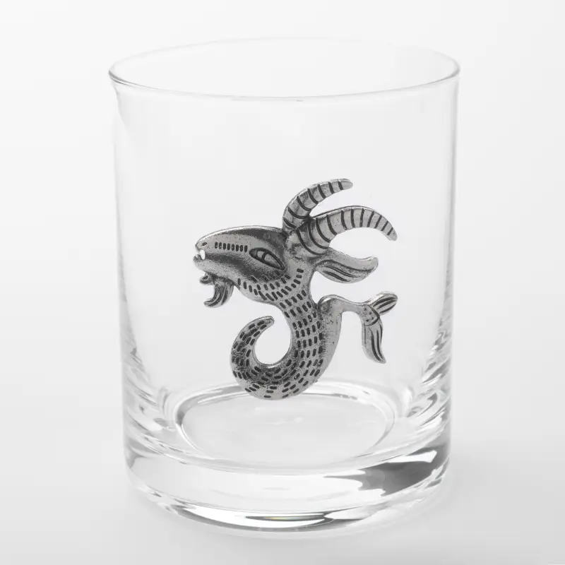 Whiskey glass, 10 cm, 340 ml, glass / metal, silver, Capricorn, Zodiac ,image-0