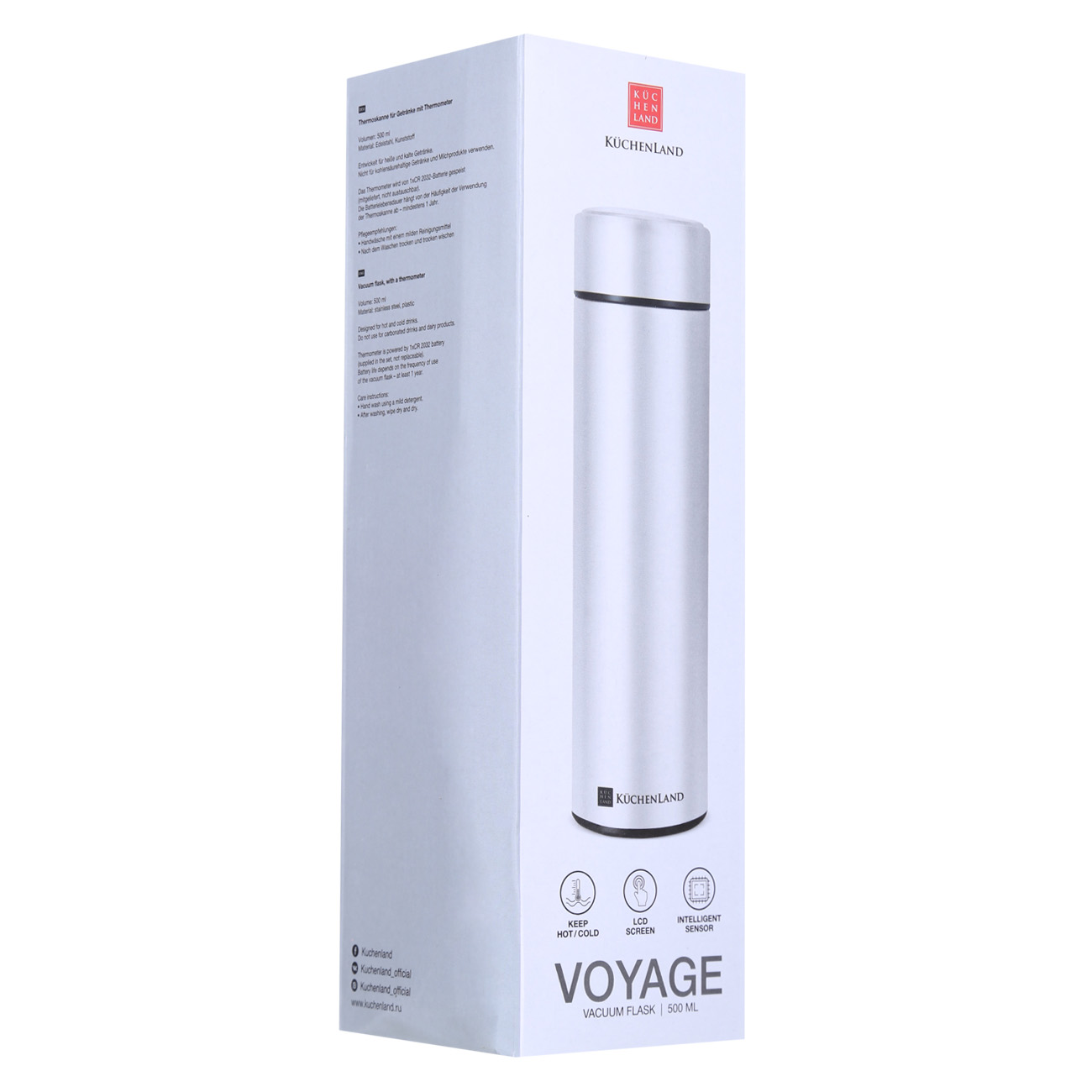 Thermos flask, 500 ml, with thermometer, steel / plastic, white, Celsius