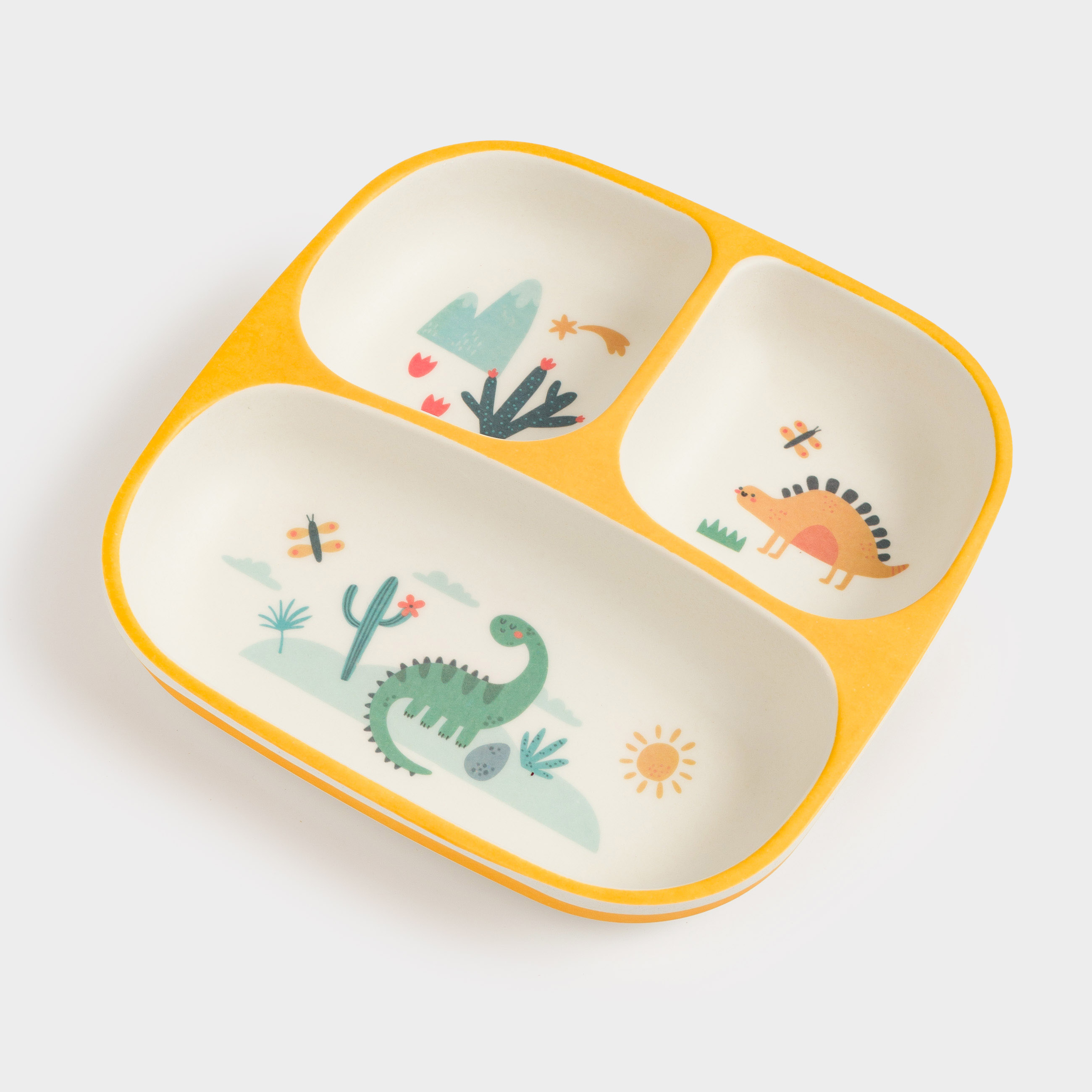 Dining plate, children's, 18 cm, 3 otd, bamboo, square, yellow, Dinosaurs, Dino, image-5