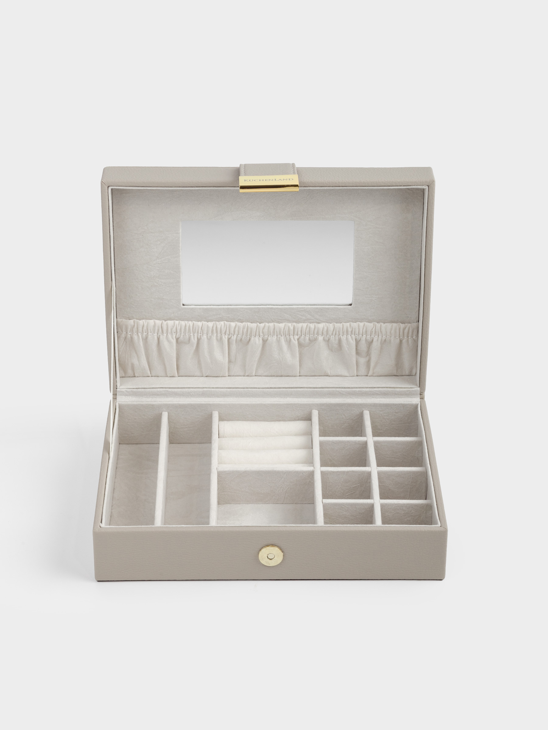 Jewelry box, 20x15 cm, with mirror, wood/PU leather, grey, Premiere