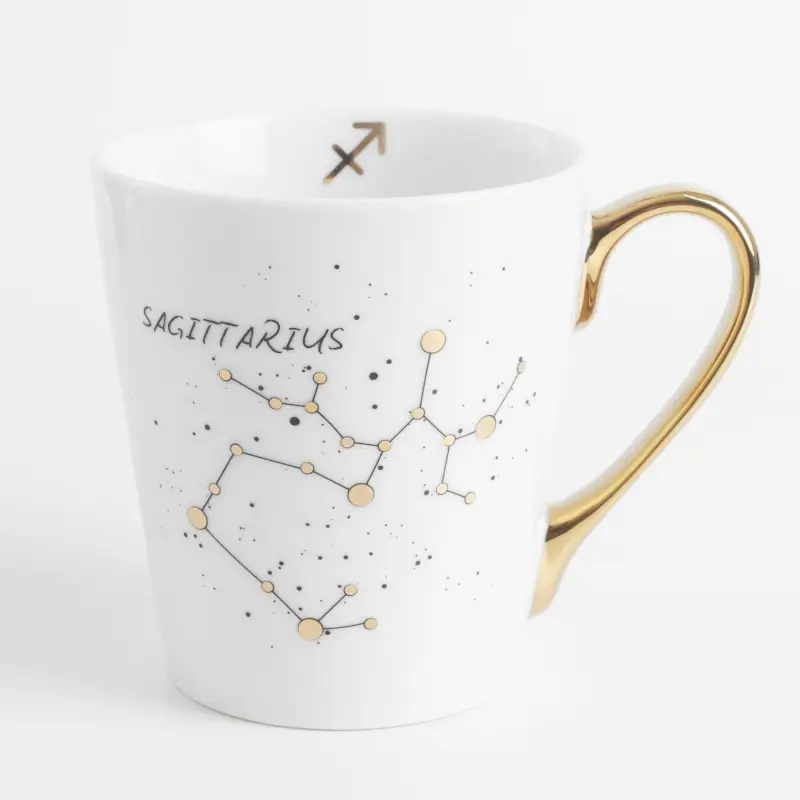 Mug, 400 ml, porcelain N, milky golden, Sagittarius, Zodiac ,image-0