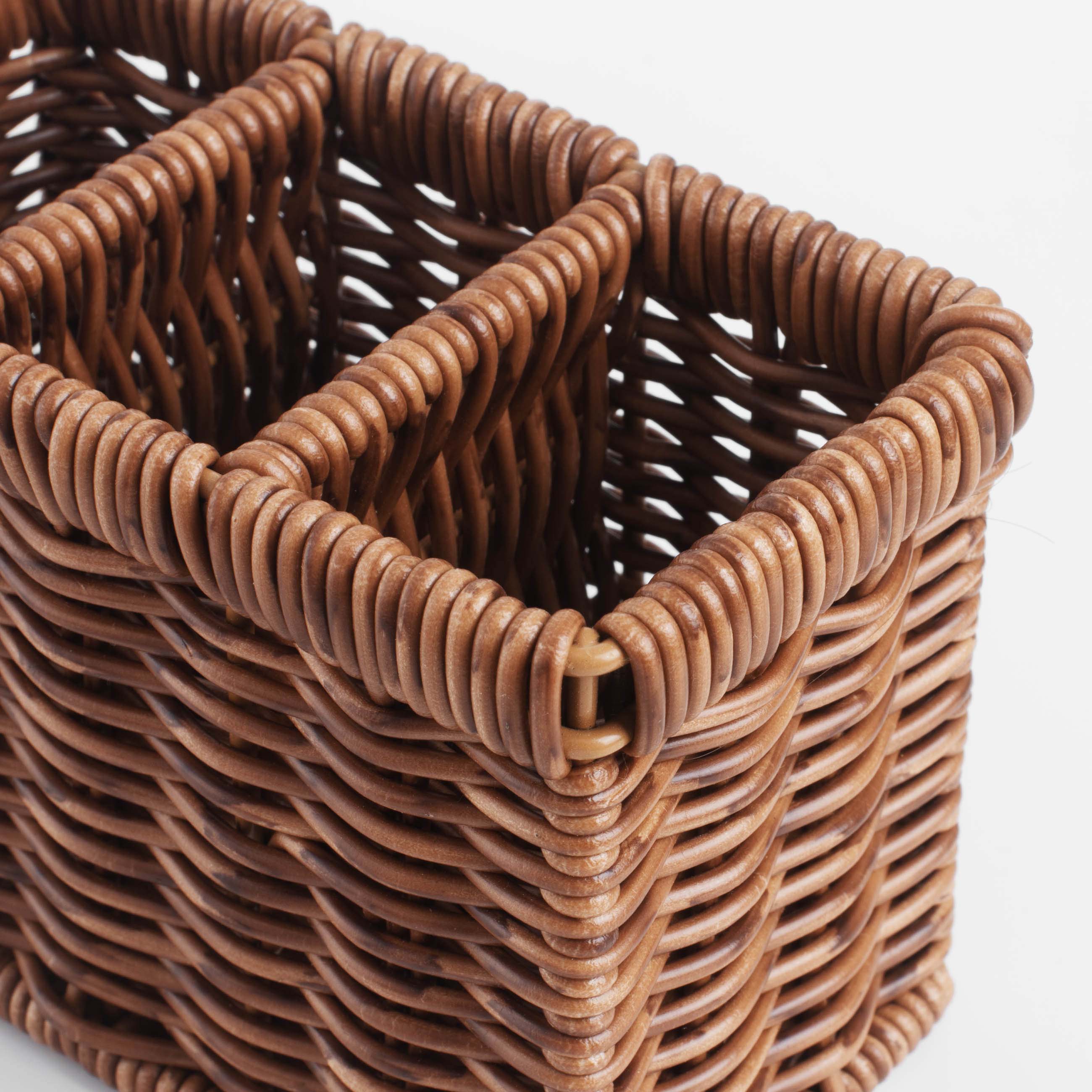 Flatware stand, 10x14 cm, 3 otd, rattan, brown, Blendy, image-3