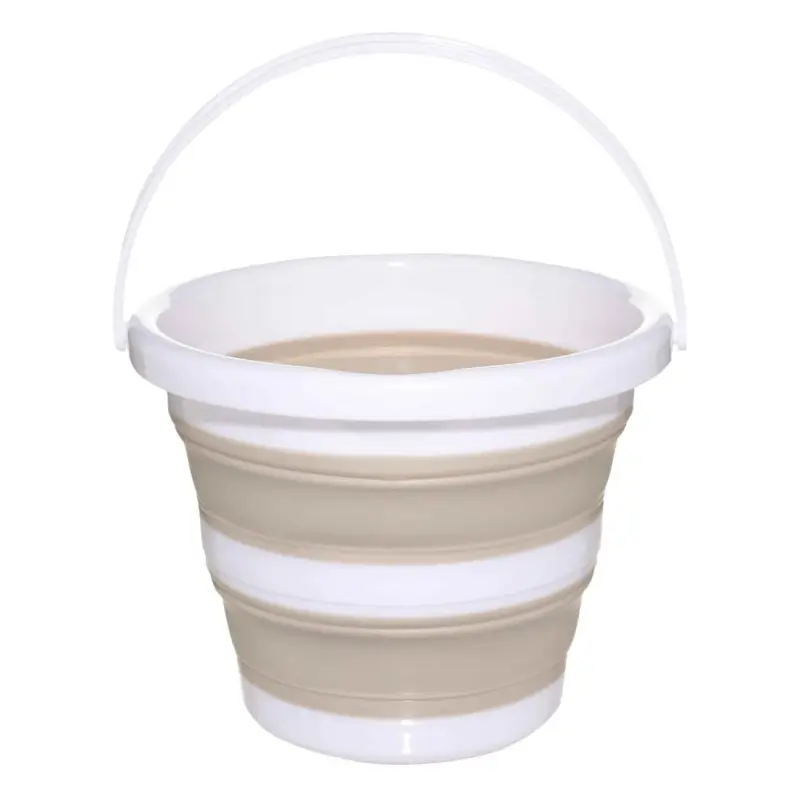Foldable bucket, 5 l, plastic / rubber, grey-beige, Foldaway