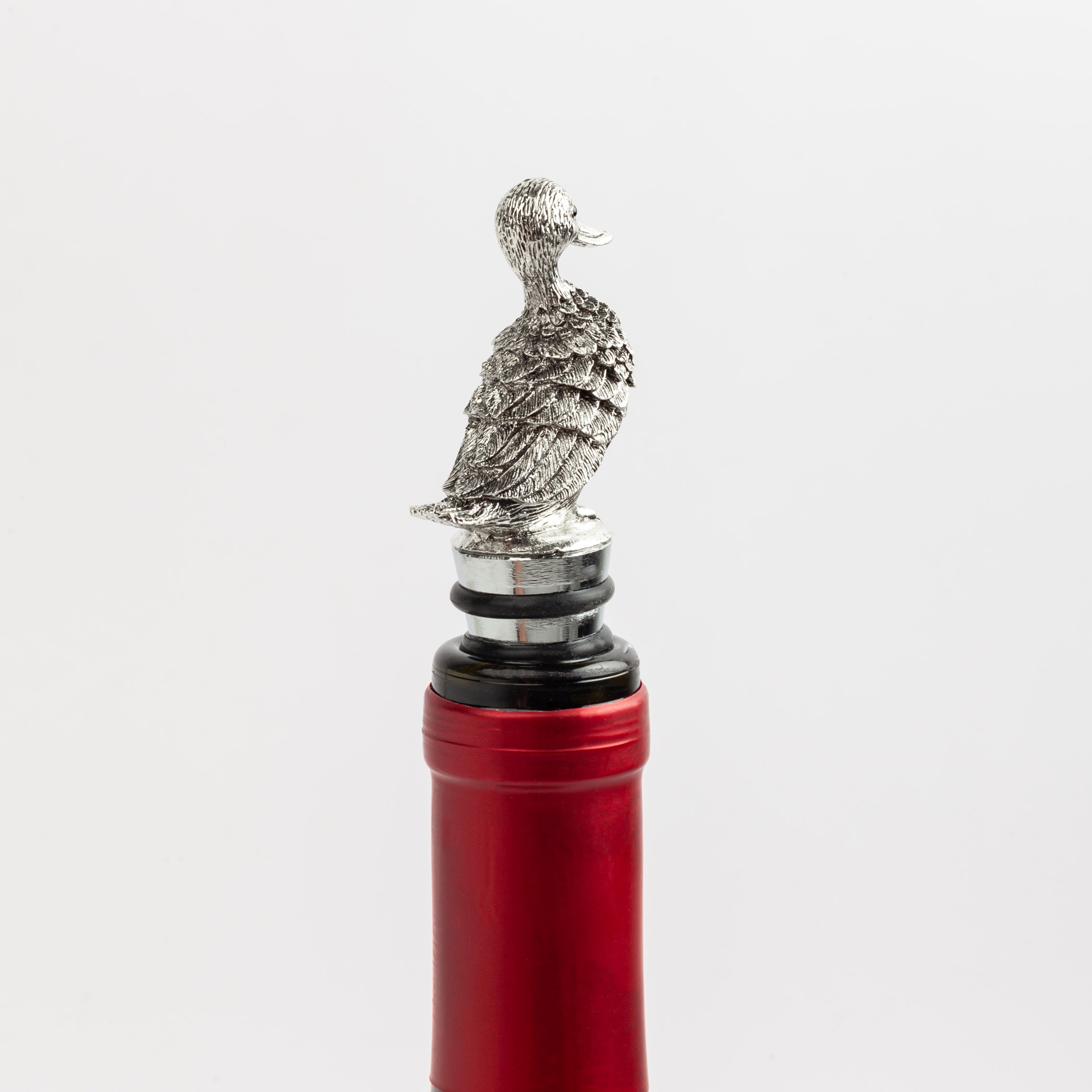 Wine bottle stopper, 11 cm, metal, silver, Duck, Harmony, image-4