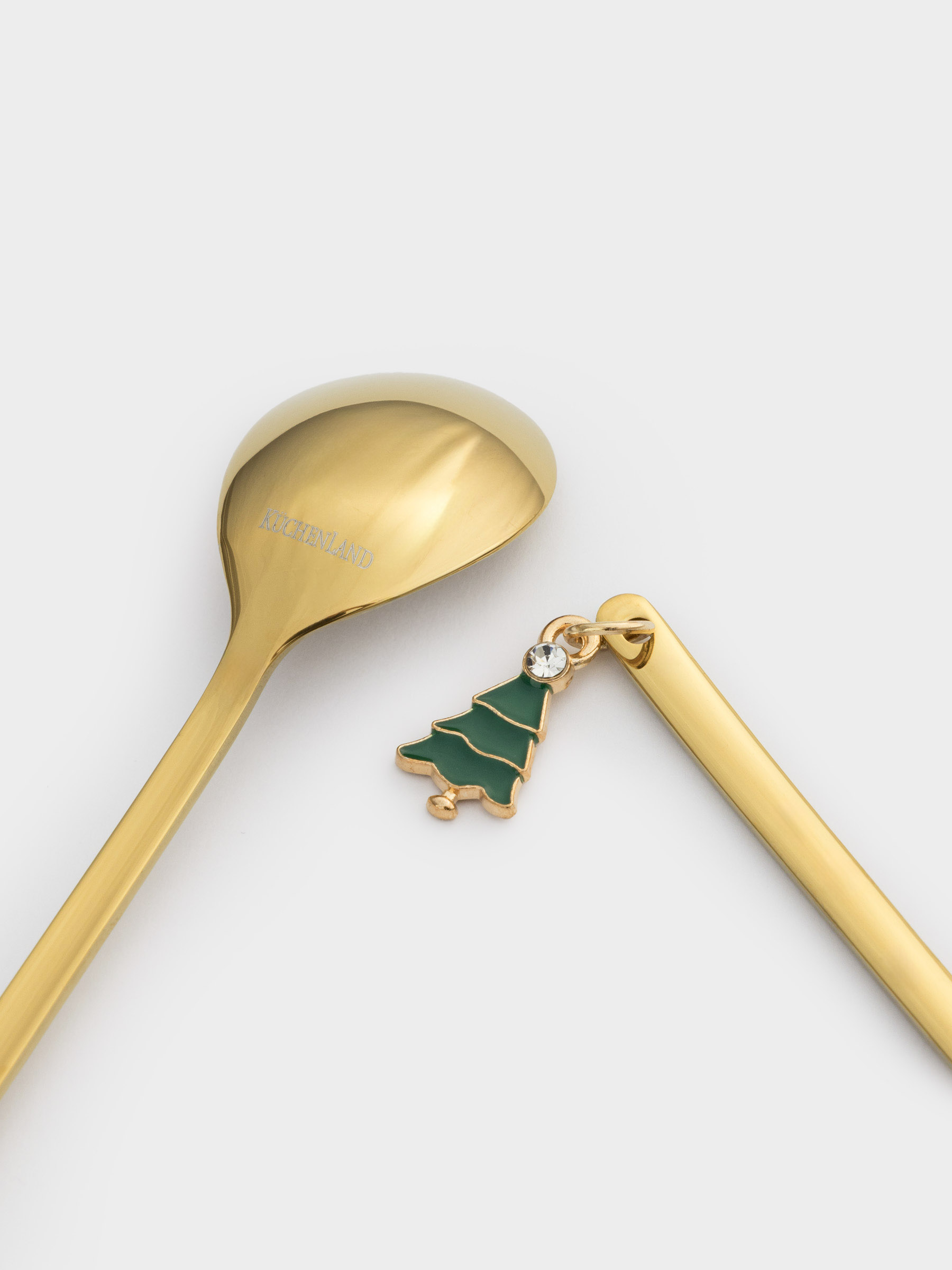 Dessert spoon, 14 cm, 2 pcs, steel, golden, Bow/Christmas tree, Christmas traditions, image-2