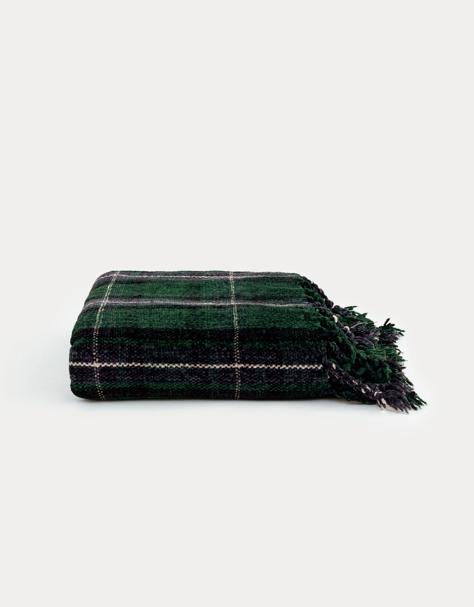 Plaid, 130x170 cm, fringed, chenille, green-blue, Checkered, Hazel, image-0