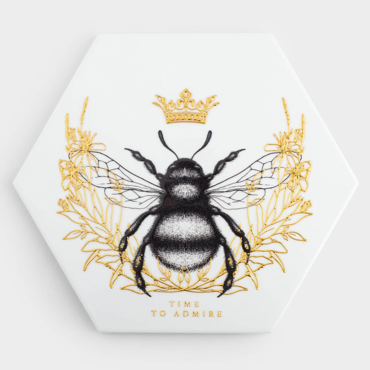 Hot plate, 20 cm, ceramic / cork, hexagonal, white, Royal bee, Honey