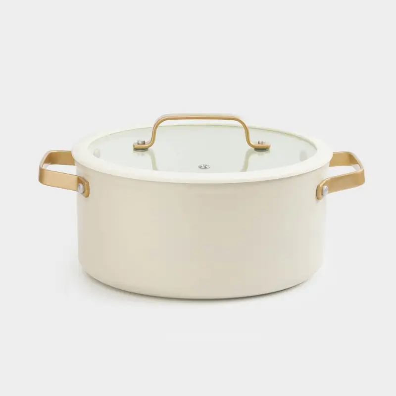 Pot, 20 cm, 2.8 l, with lid, coated, aluminum, milky, Piatto gold