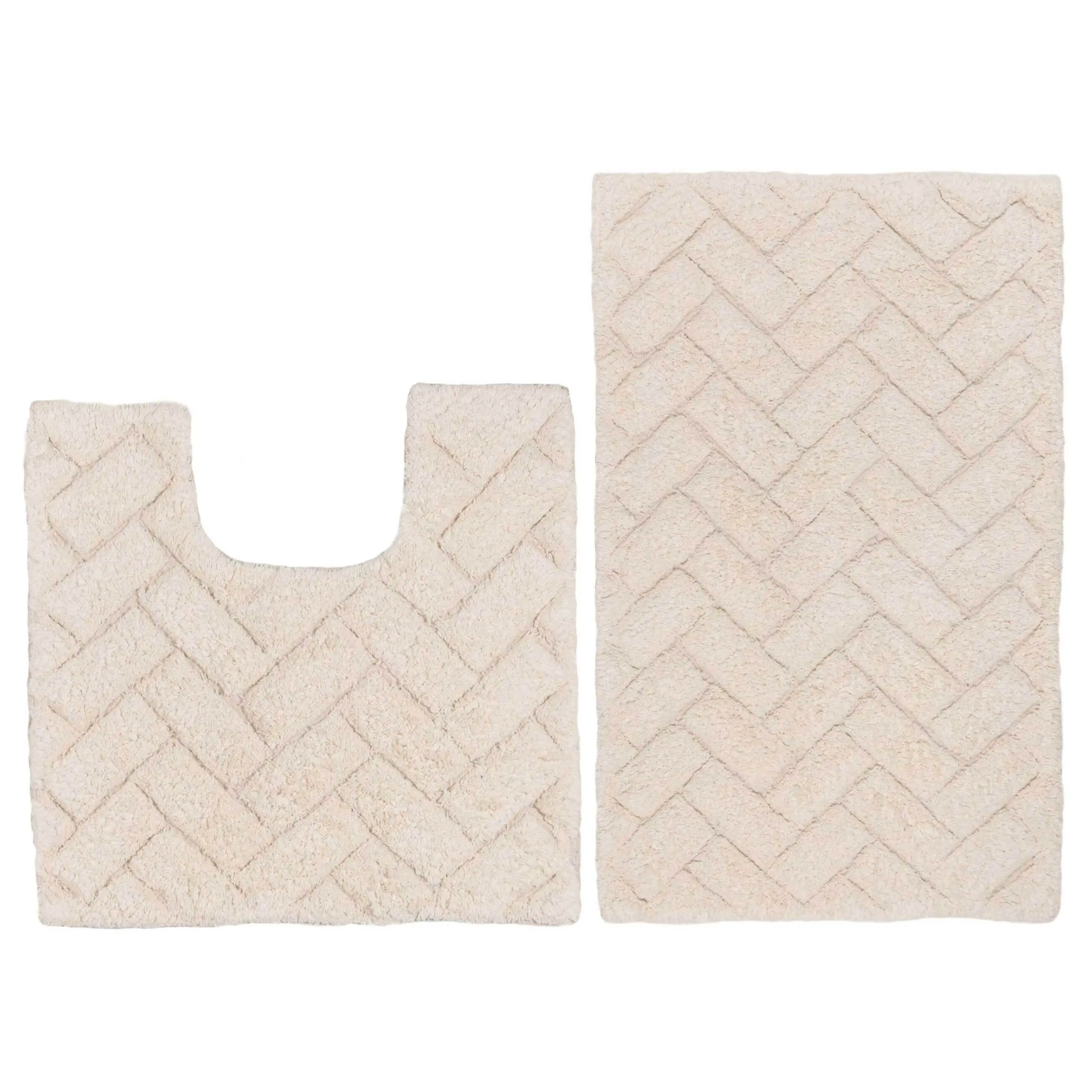 Bathroom mat, 50x80 / 50x50 cm, 2 pcs, Anti-slip, Cotton, Milk, Neutral