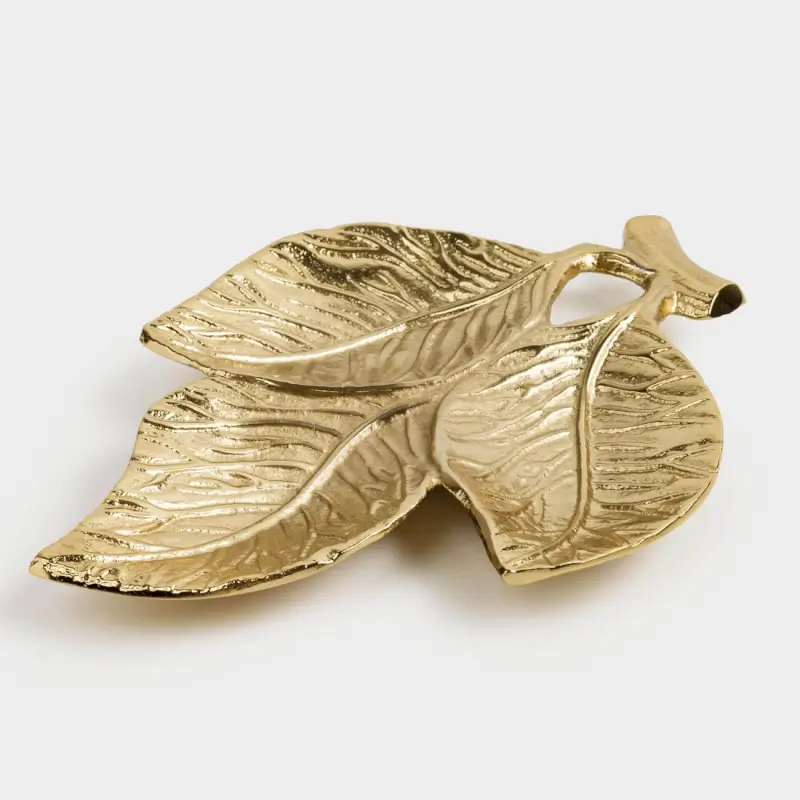 Divided plate, 24x18 cm, 3 compartments, metal, golden, Leaves, Fantastic gold