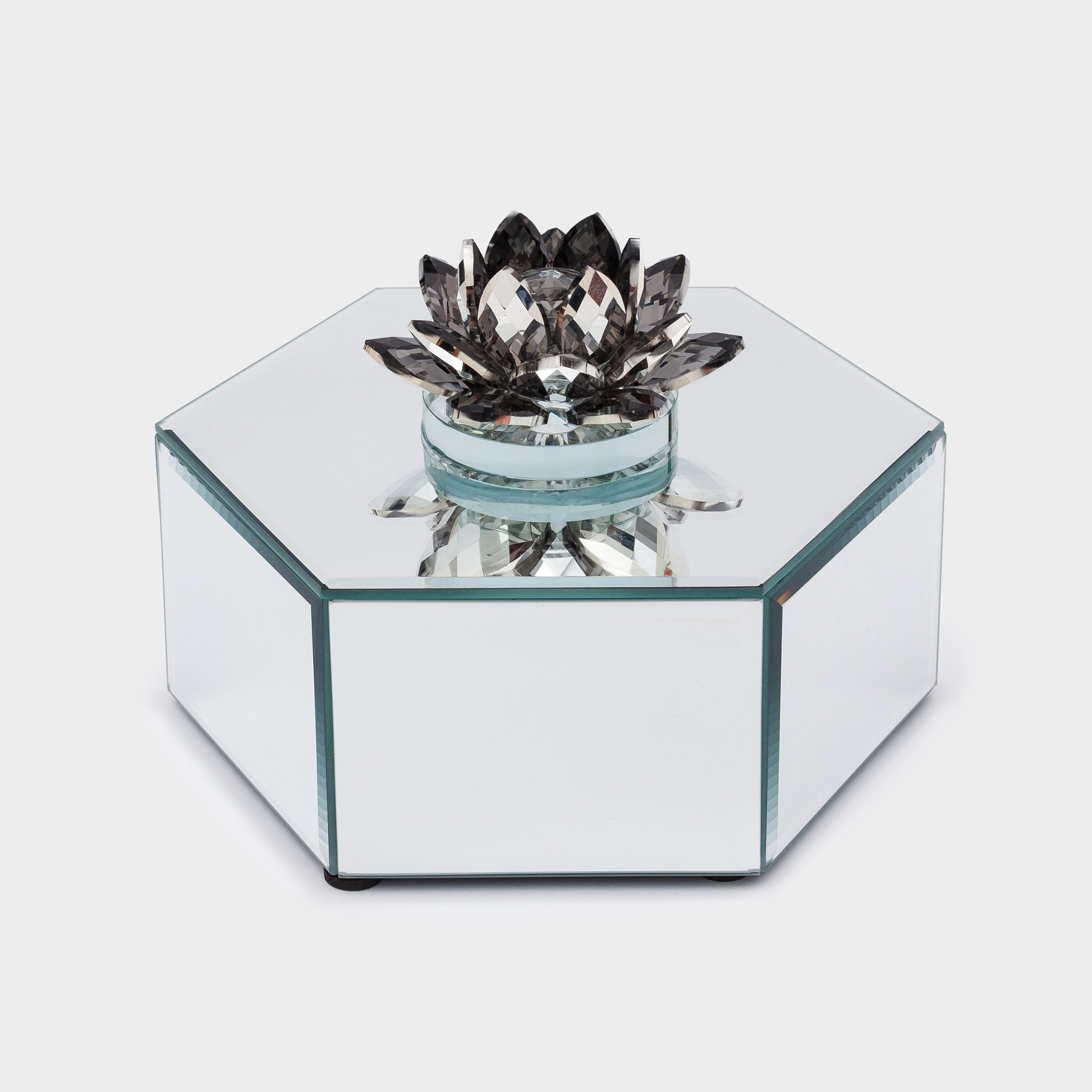 Jewelry box, 19x21 cm, glass, mirror, Lotus, Glossy