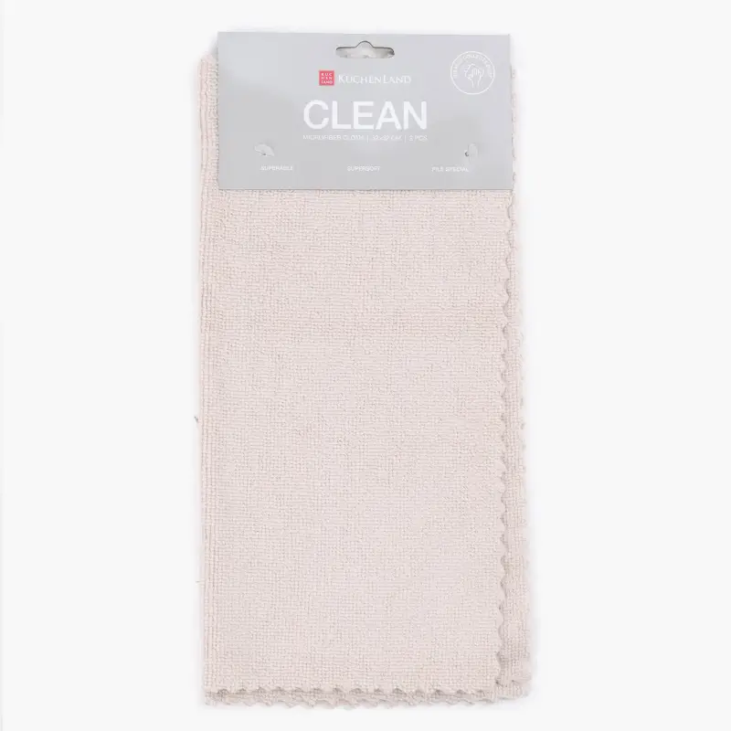 Cleaning cloth, 32x32 cm, 2 pcs, microfiber with lint, beige-pink, Clean ,image-0