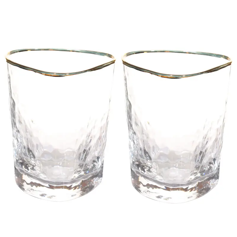 Drinking glass, 10 cm, 380 ml, 2 pcs, glass, golden edging, Triangle Gold ,image-0