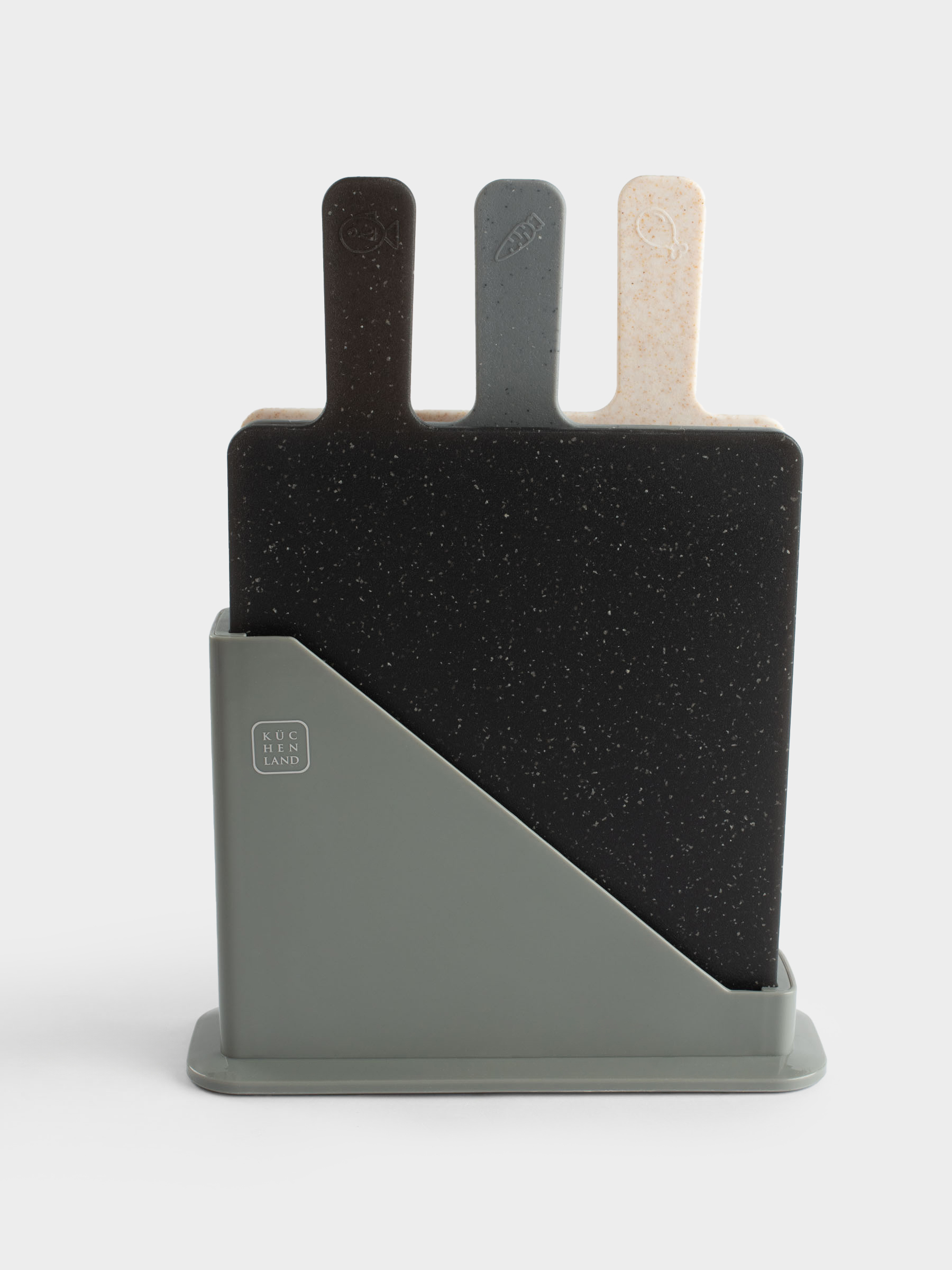 Cutting board, 32x20 cm, 3 pcs, in a stand, plastic, gray / beige / black, Speck, image-6
