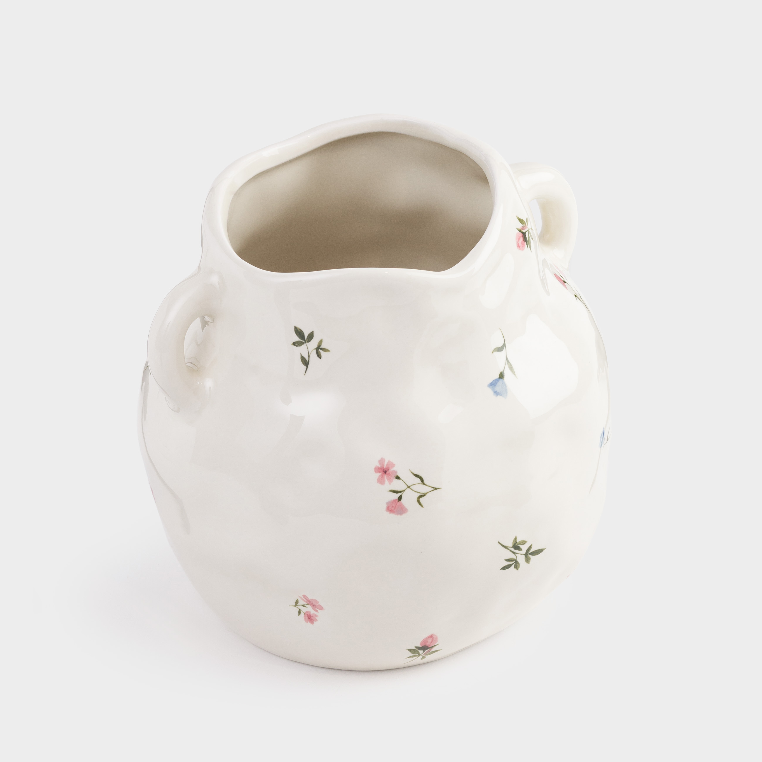 Flower vase, 20 cm, with handles, ceramic, milky, Flowers, El flora