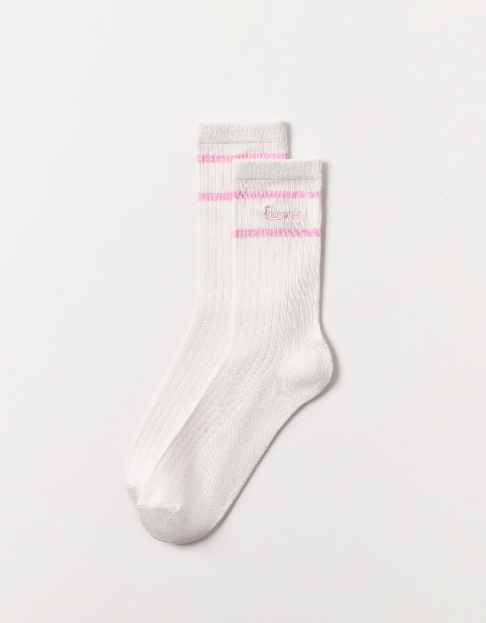Women's socks, size 36-38, cotton / polyester, white, Flower, Rib font, image-1