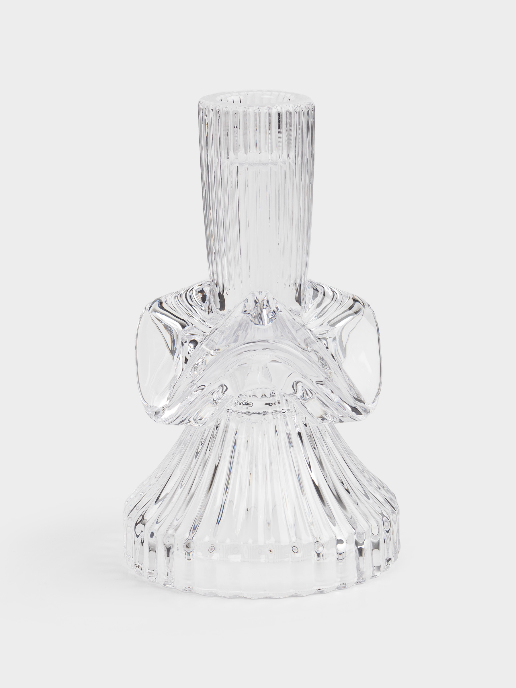 Candlestick, 15 cm, for a thin candle, on a leg, glass, Ribedic, image-0