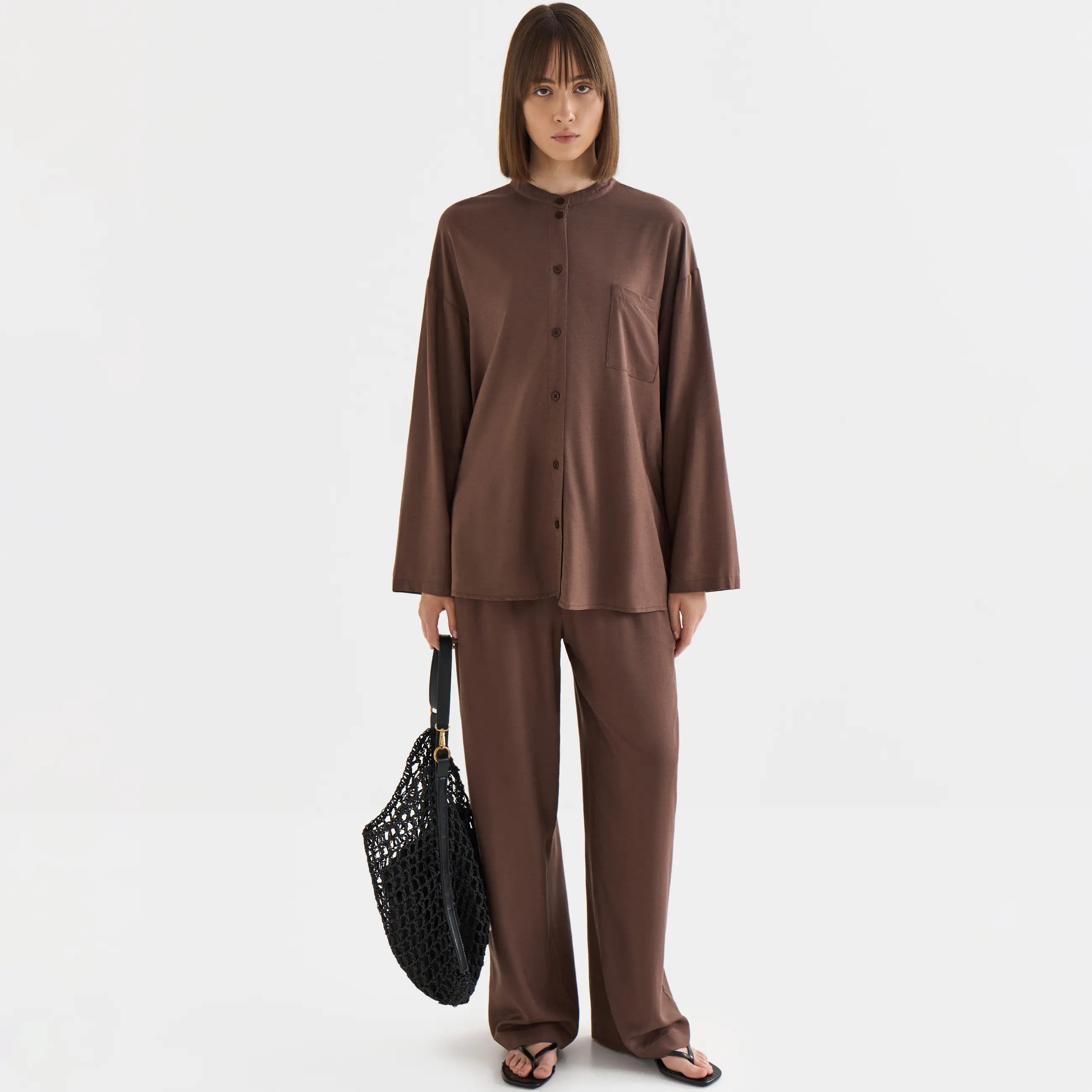 Women's trousers, size L, viscose / linen, brown, Redana