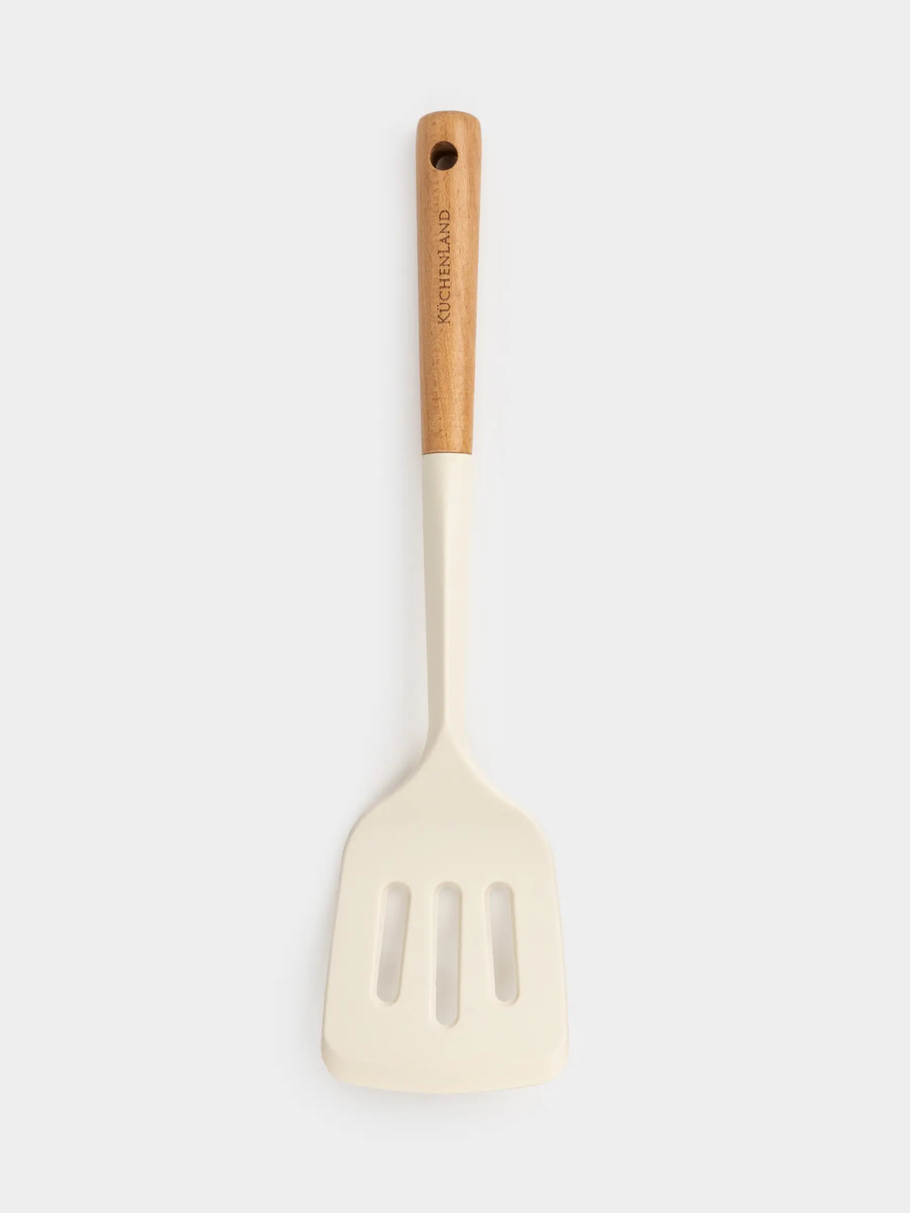 Spatula, 32 cm, with slots, silicone/wood, milky, Legerity