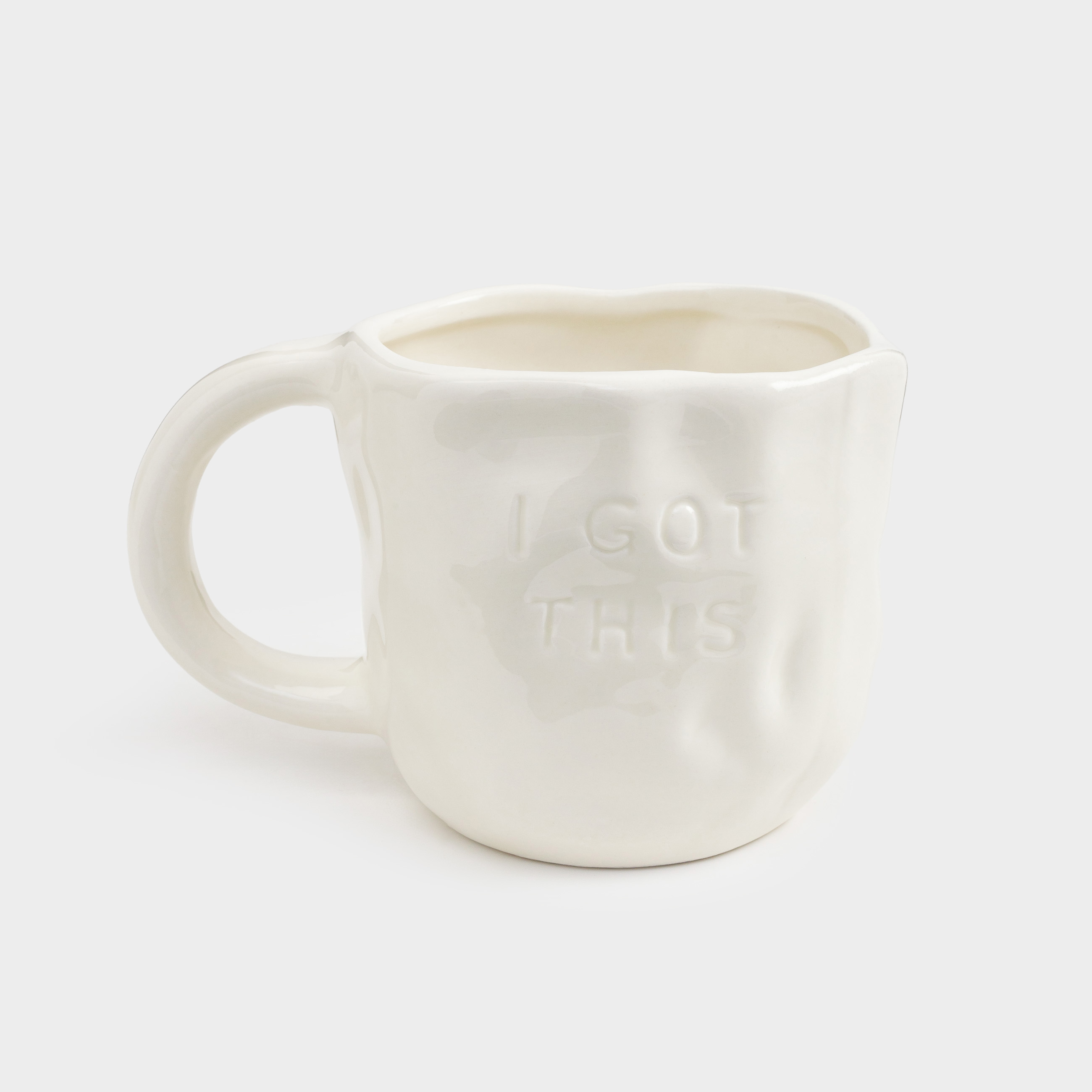 Mug, 440 ml, ceramic, milky, Crumpled effect, I got this, Crumple words           , image-2