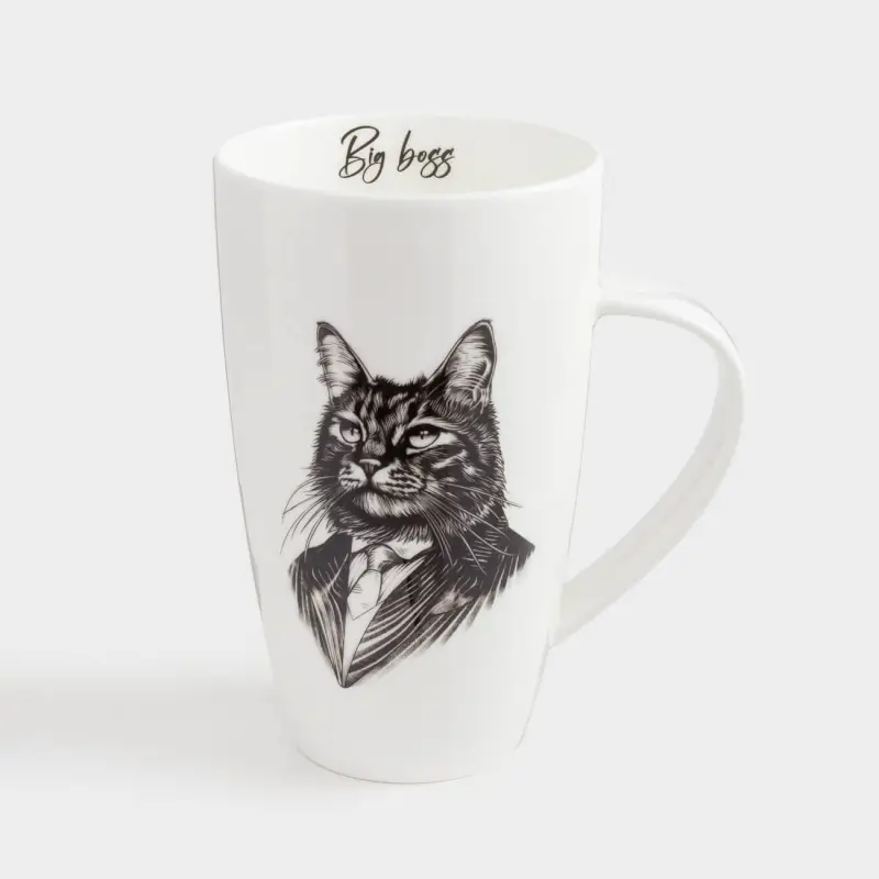 Mug, 650 ml, Porcelain F, white, Cat in a suit, Cat