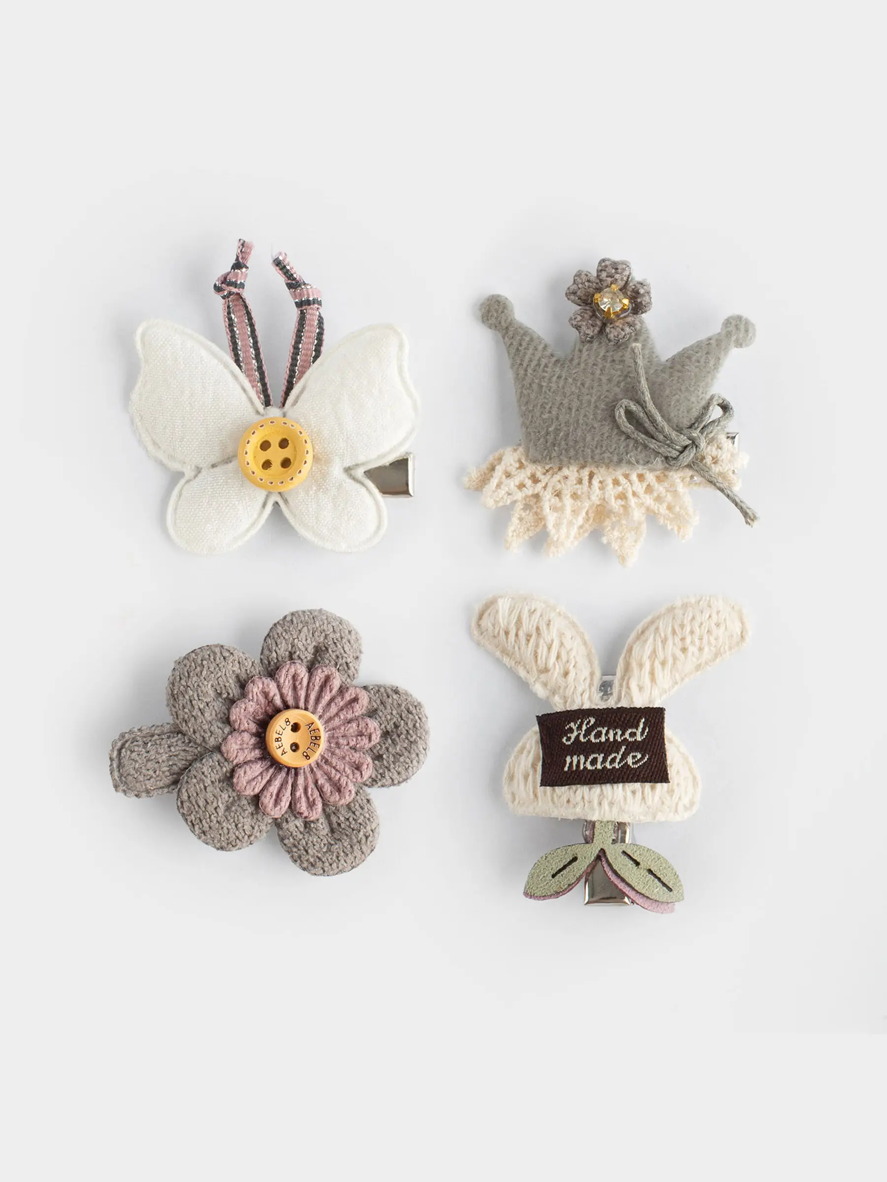 Hair clip set, 3 cm, 4 pcs, Children's, Polyester / Plastic, milky, Butterfly, Wooly