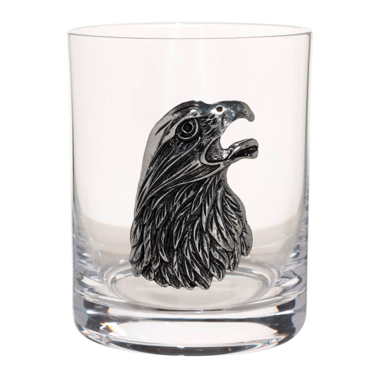 Whiskey glass, 10 cm, 340 ml, glass / metal, silver, eagle, Lux elements