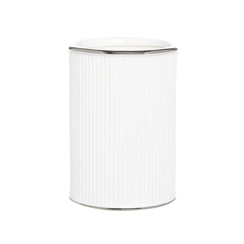 Bathroom glass, 10 cm, ceramic, white, with silver edging, Kaliopa