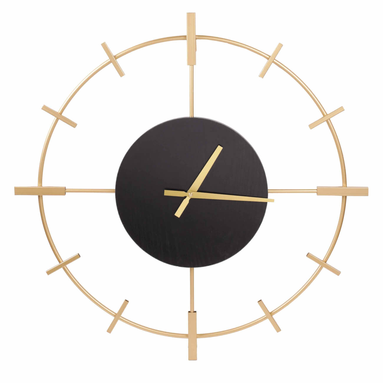 Wall clock, 61 cm, metal / wood, round, black and gold, Steering wheel, Discovery