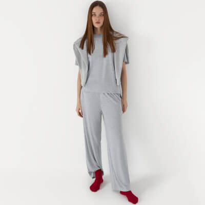 Women's trousers, homewear, size L, polyester / viscose / lurex, light gray, Awereona ,image-0