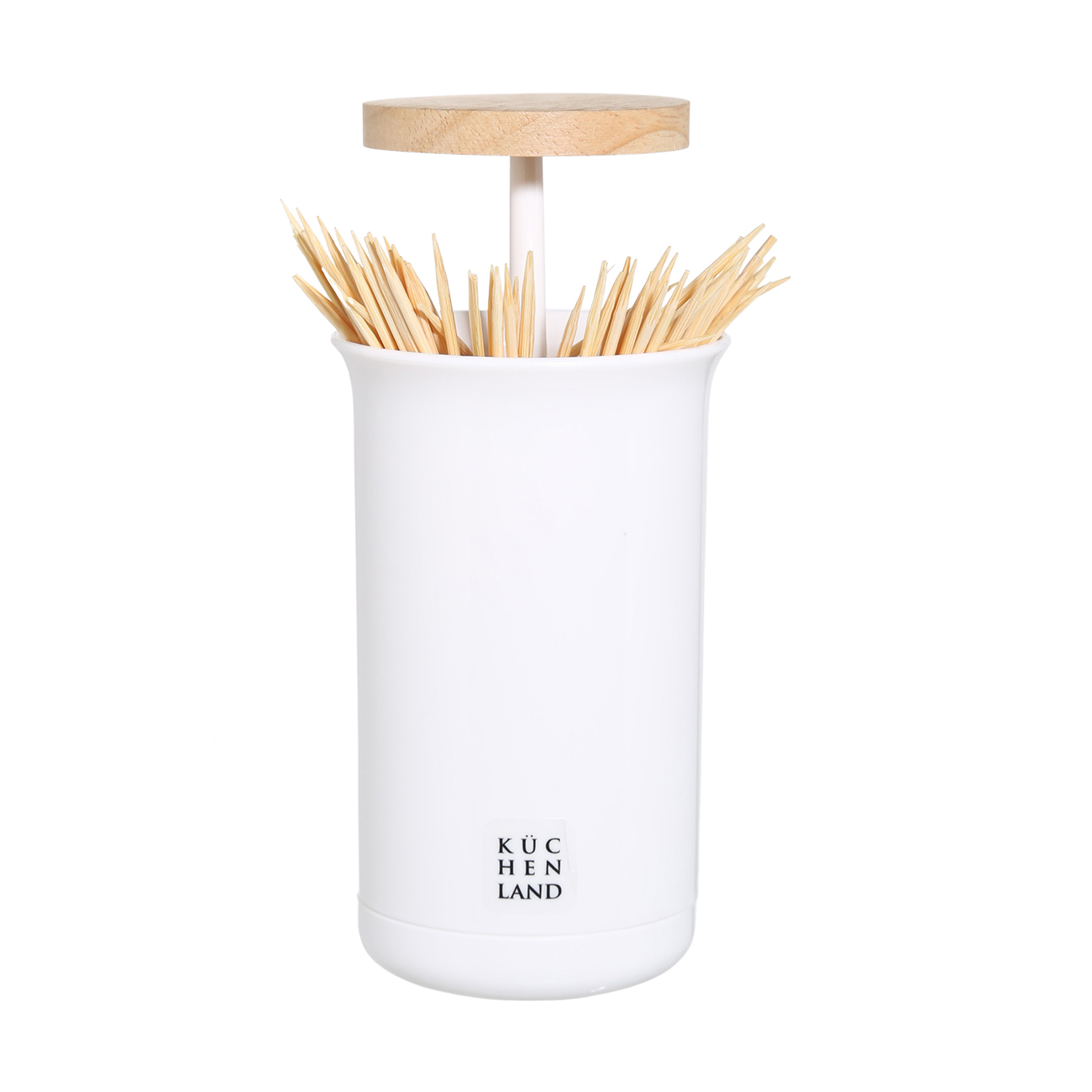Toothpick container, 10 cm, plastic / rubber wood, White, White style