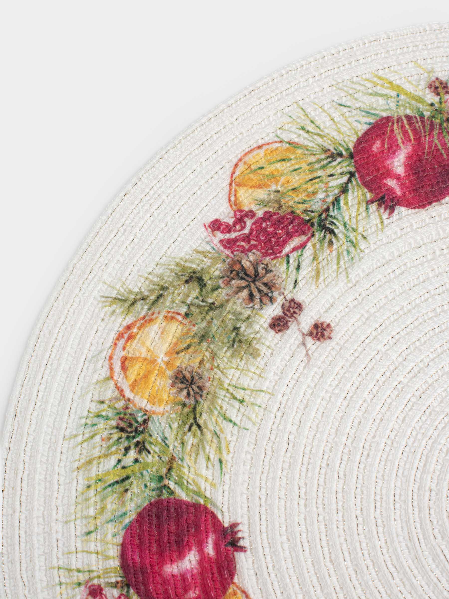 Placemat, 38 cm, polyester, round, white, Pomegranates and oranges, Rotary print, image-4