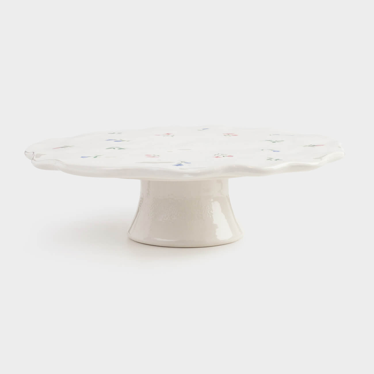 Dish on a leg, 23x7 cm, ceramic, milky, Flowers, El flora