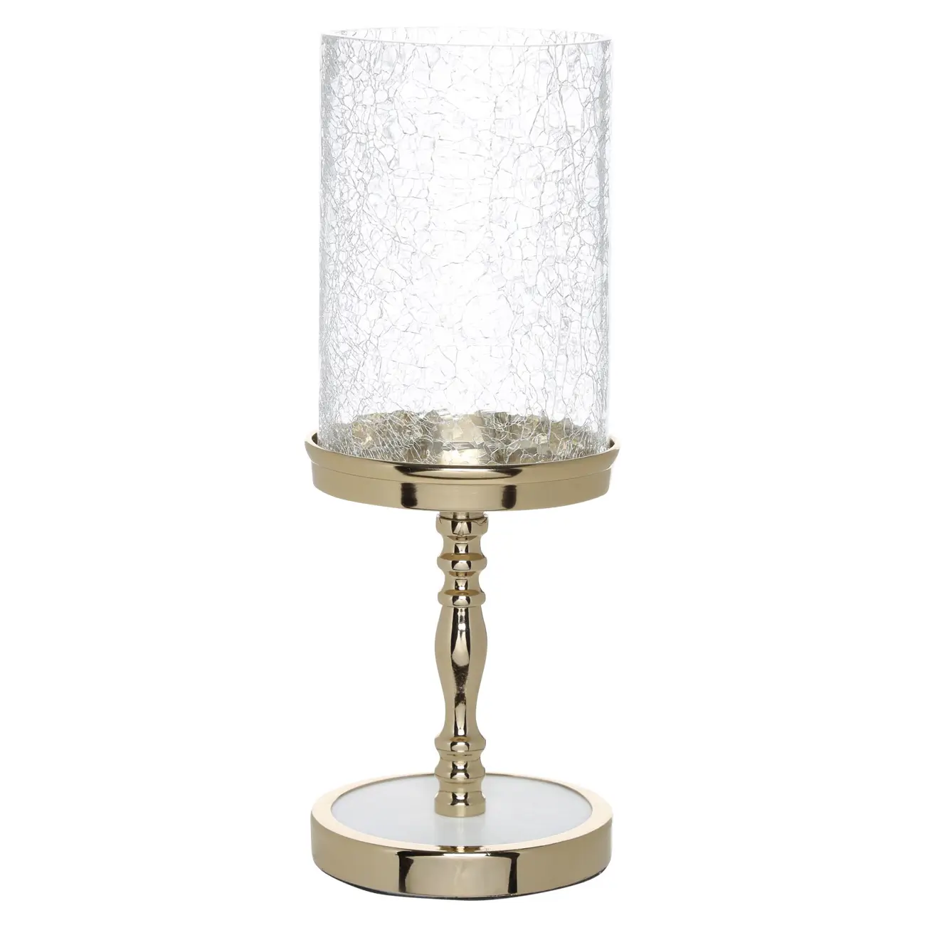 Candlestick, 30 cm, for one candle, on a leg, metal / glass, golden, Craquelure, Fantastic ice, image-0