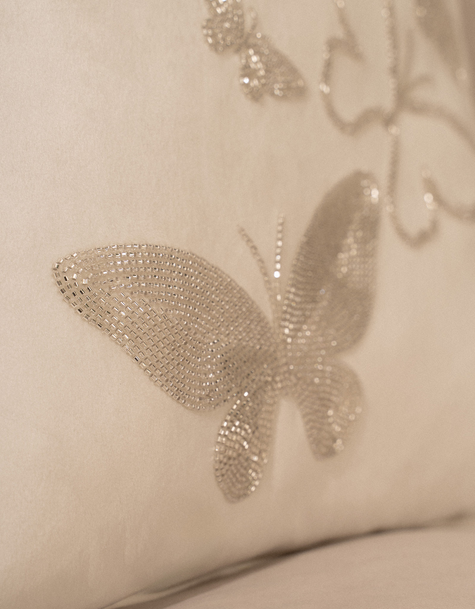 Decorative pillow, 45x45 cm, corduroy / beads, milky, Butterflies, Bugs, image-4
