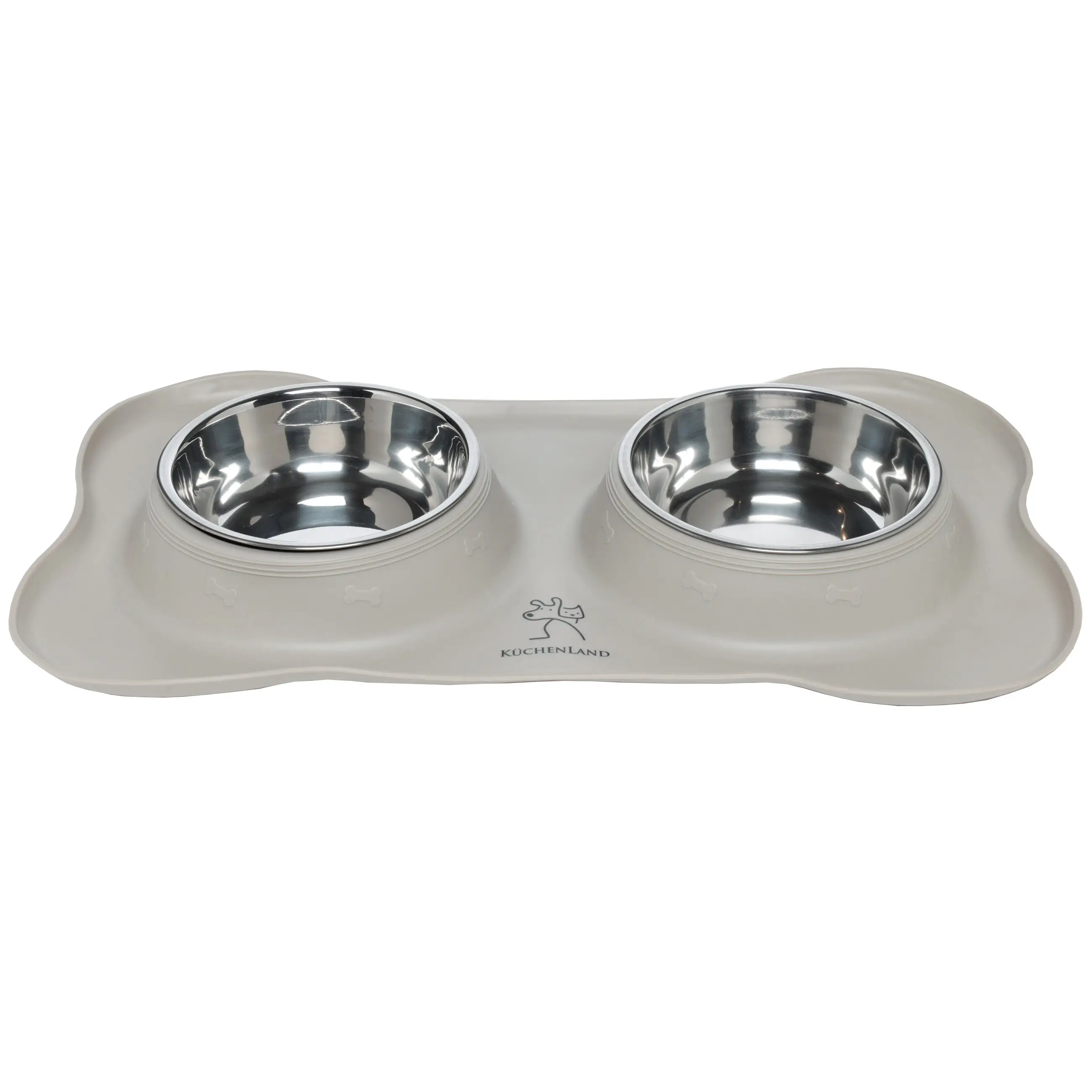 Pet bowl, 46x27 cm, 375 ml, double, on stand, steel / rubber, grey, Favorite pet, image-0