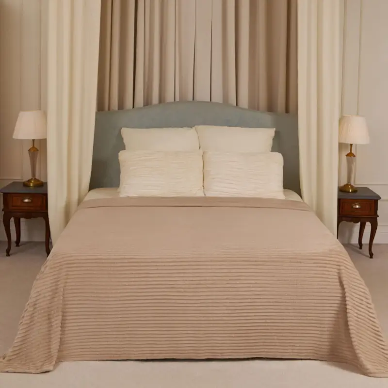 Bedspread, 220x240 cm, flannel, beige, Three-dimensional stripes, Flannel