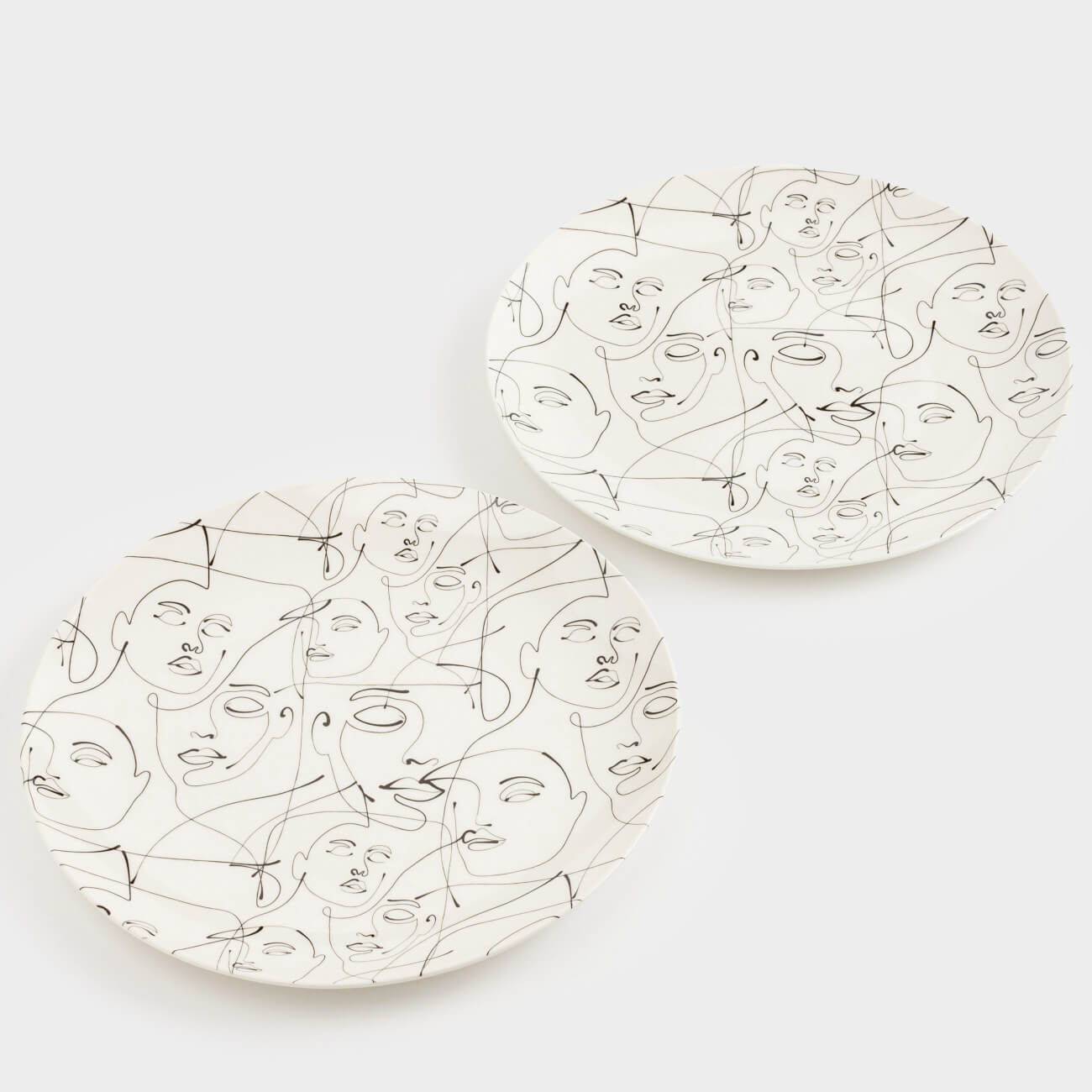 Dinner plate, 27 cm, 2 pcs, porcelain N, milk, Abstract faces, Face