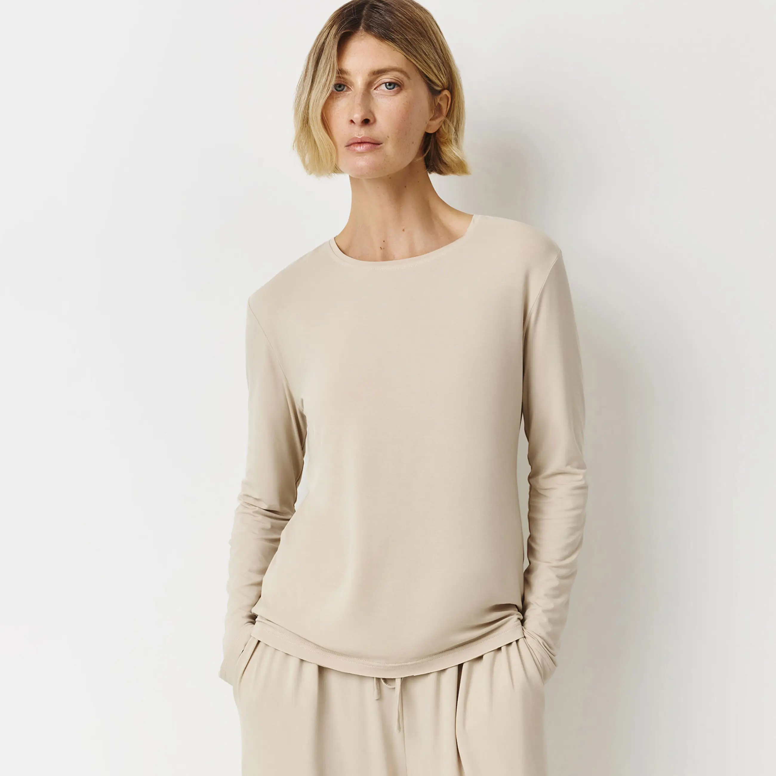 Women's long sleeve, homewear, size L, bamboo/spandex, sand, Zerita
