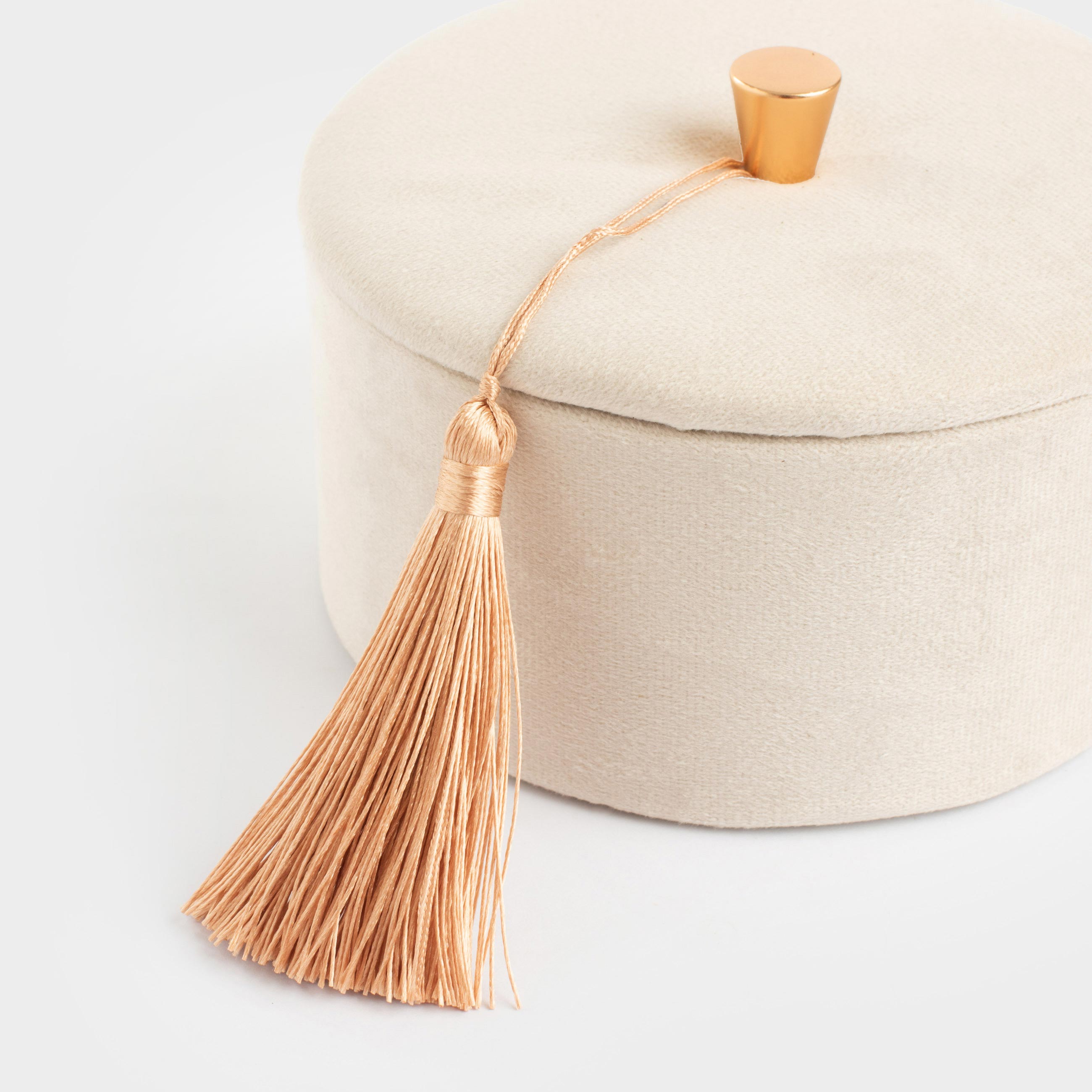 Jewelry box, 13x6 cm, with brush, velvet / MDF, beige, Velvet, image-4